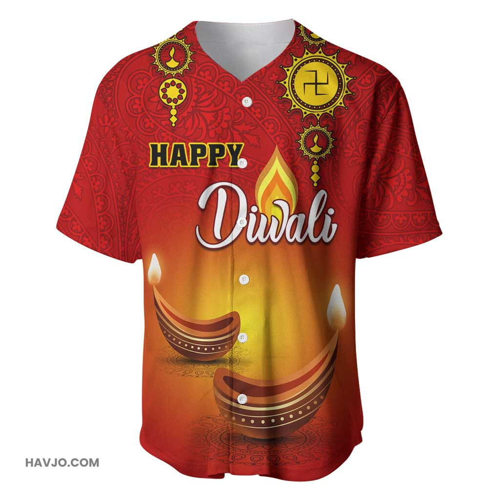 Personalized Diwali Festival with Diya and Paisley Pattern Baseball Jersey