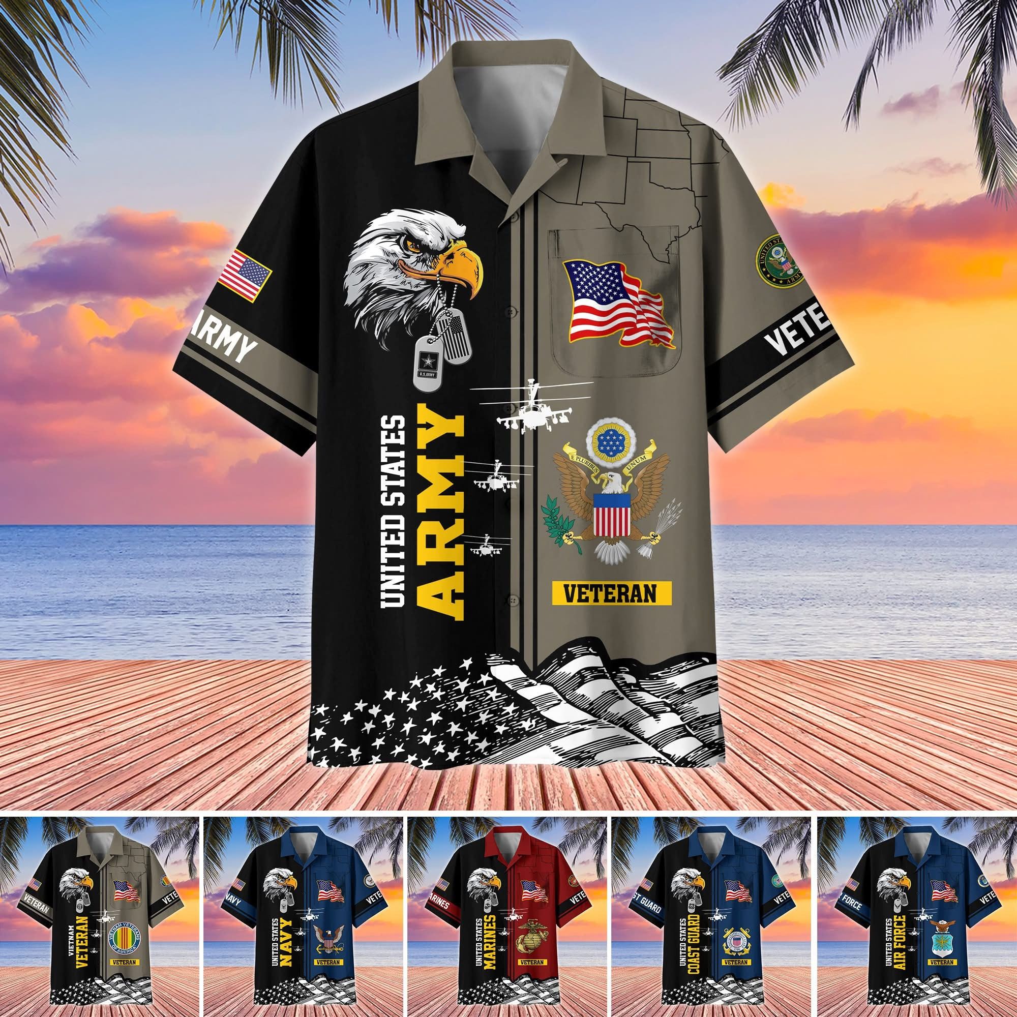 Personalized Eagle US Veterans Hawaiian Shirt Armed Forces Patriotic Veterans Aloha Shirt Presents
