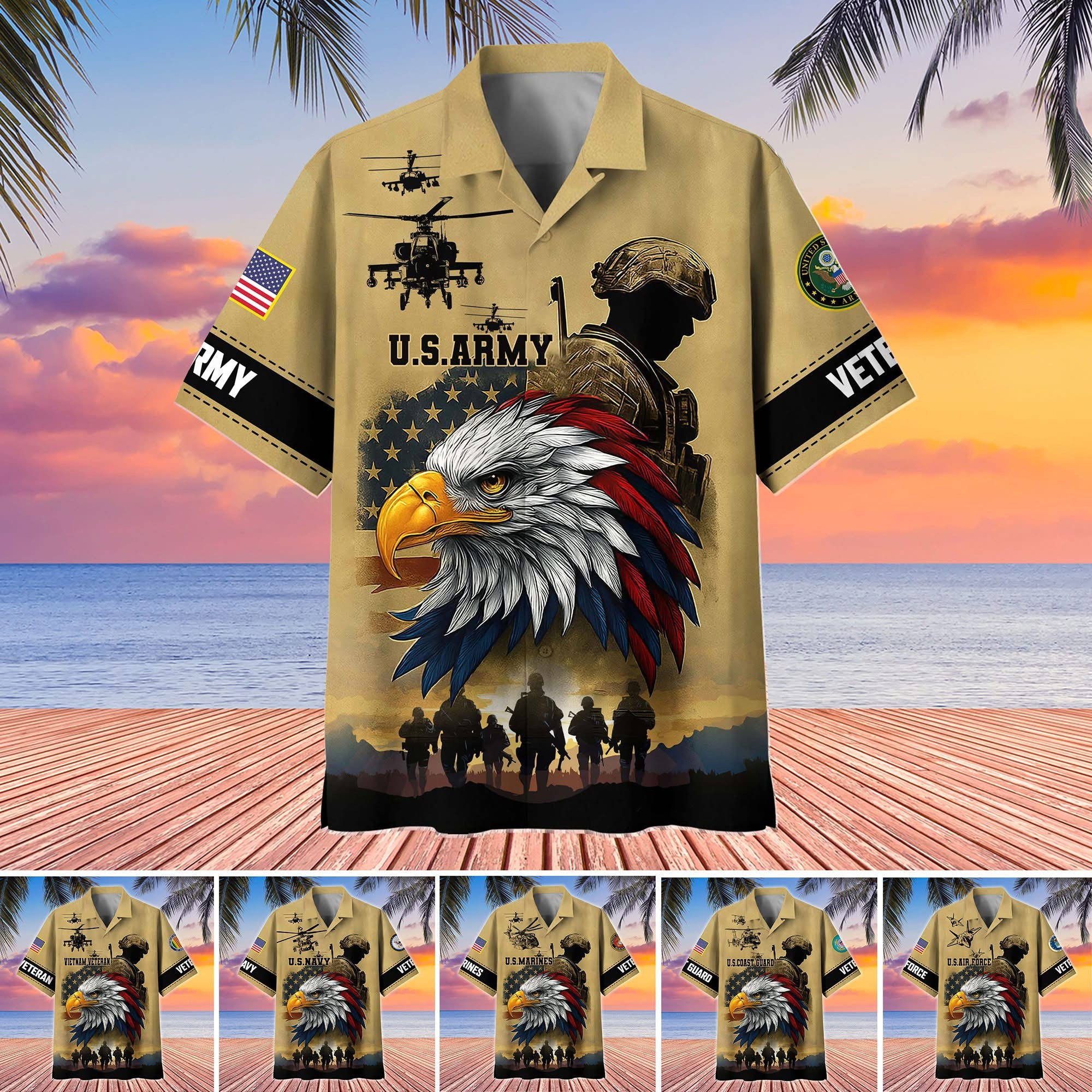 Personalized Eagle US Veterans Hawaiian Shirt Patriotic Veterans Aloha Shirt Apparel Great Gifts