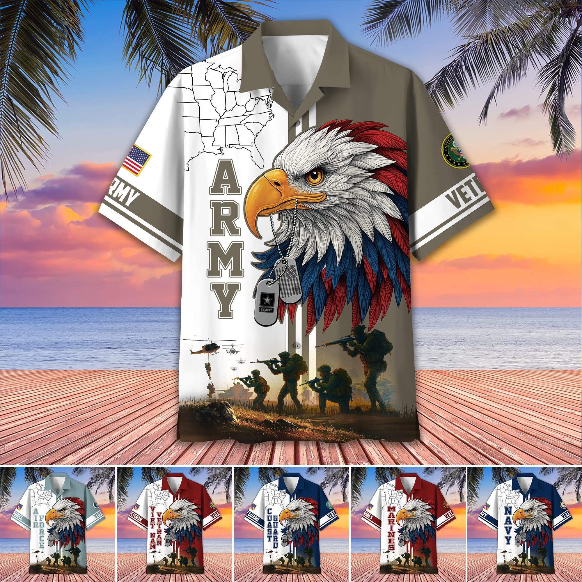 Personalized Eagle US Veterans Hawaiian Shirt Patriotic Veterans Clothing Aloha Shirt Cool Gifts