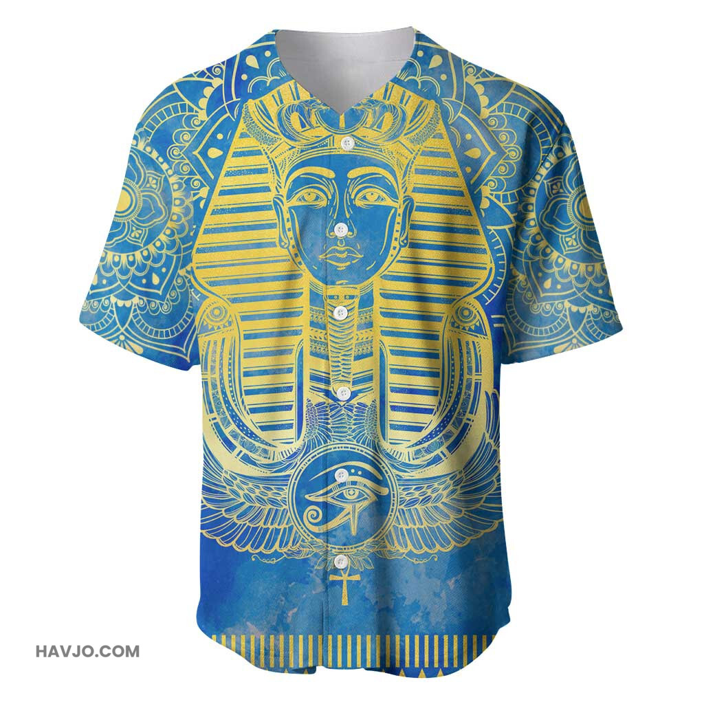 Personalized Egyptian Pharaoh with Mandala and Eye of Horus in Blue Baseball Jersey