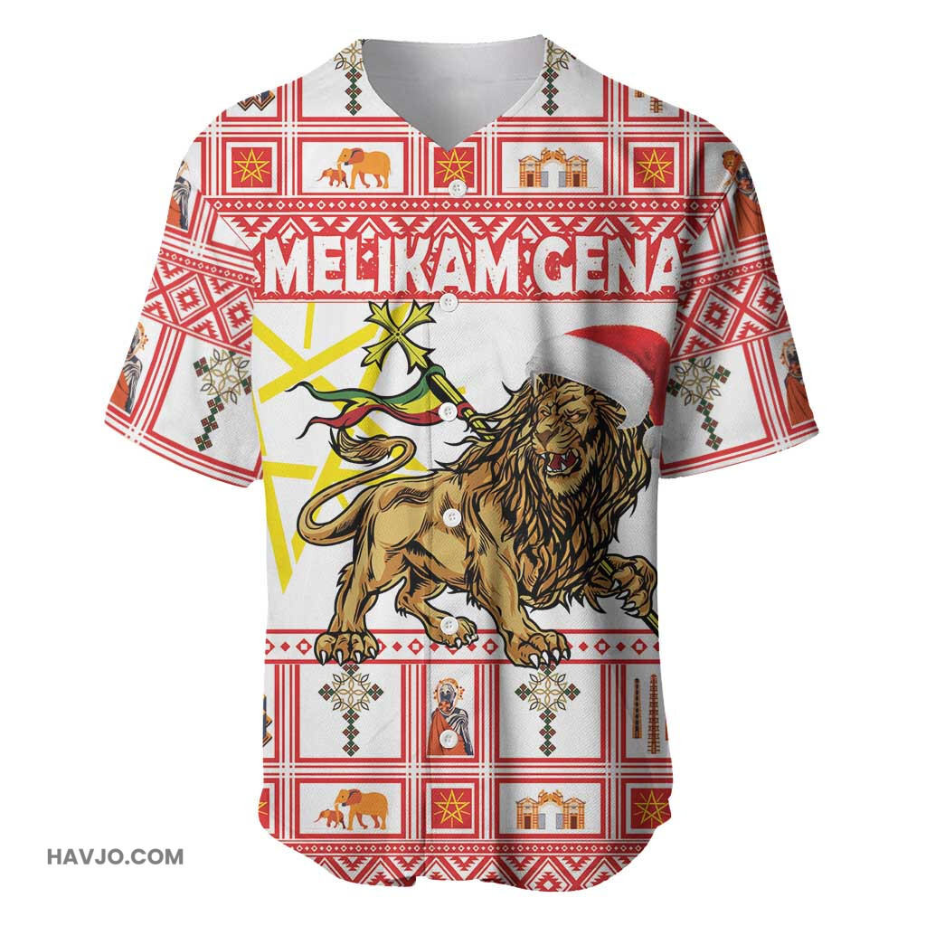 Personalized Ethiopia Melikam Gena Merry Christmas Lion of Judah Baseball Jersey