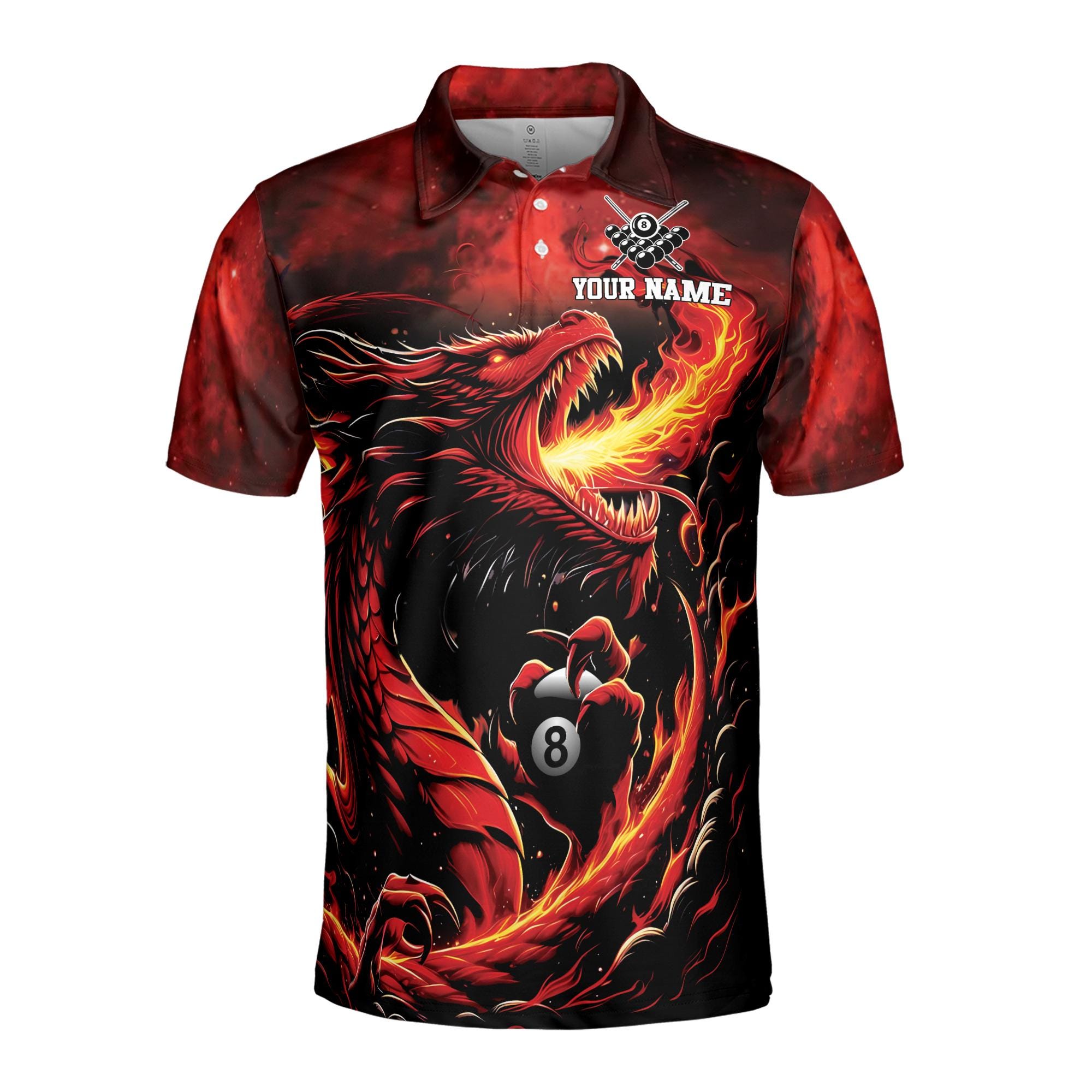Alternative view of Personalized Fire Dragon Billiard Passonate Player Men's Polo Shirt