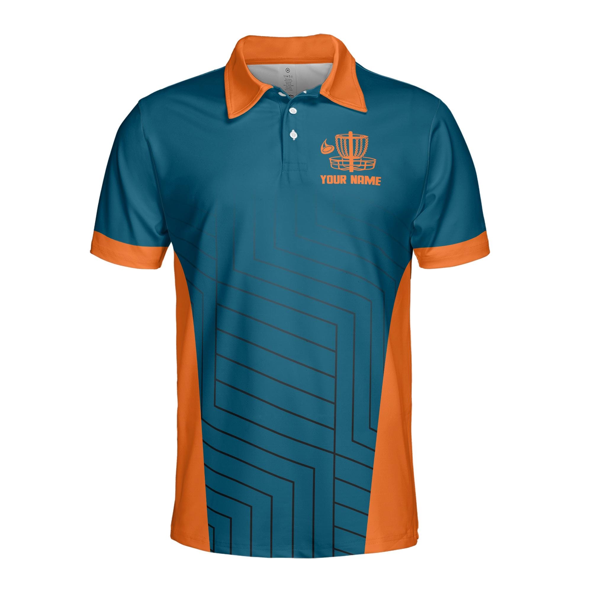 Alternative view of Personalized Funny Disc Golf Blue Orange Tree Pattern Men's Polo Shirt