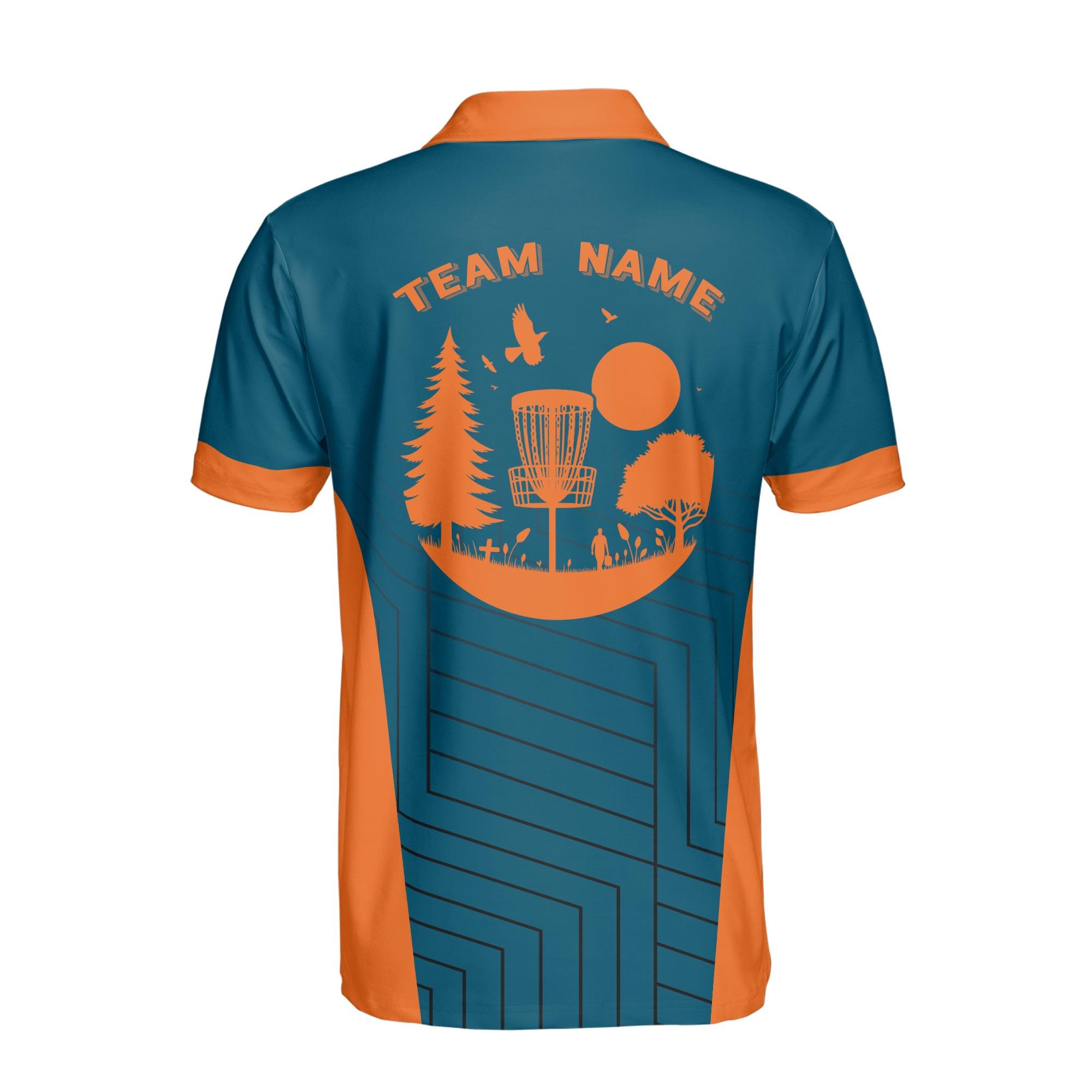 Personalized Funny Disc Golf Blue Orange Tree Pattern Men's Polo Shirt - Image 3