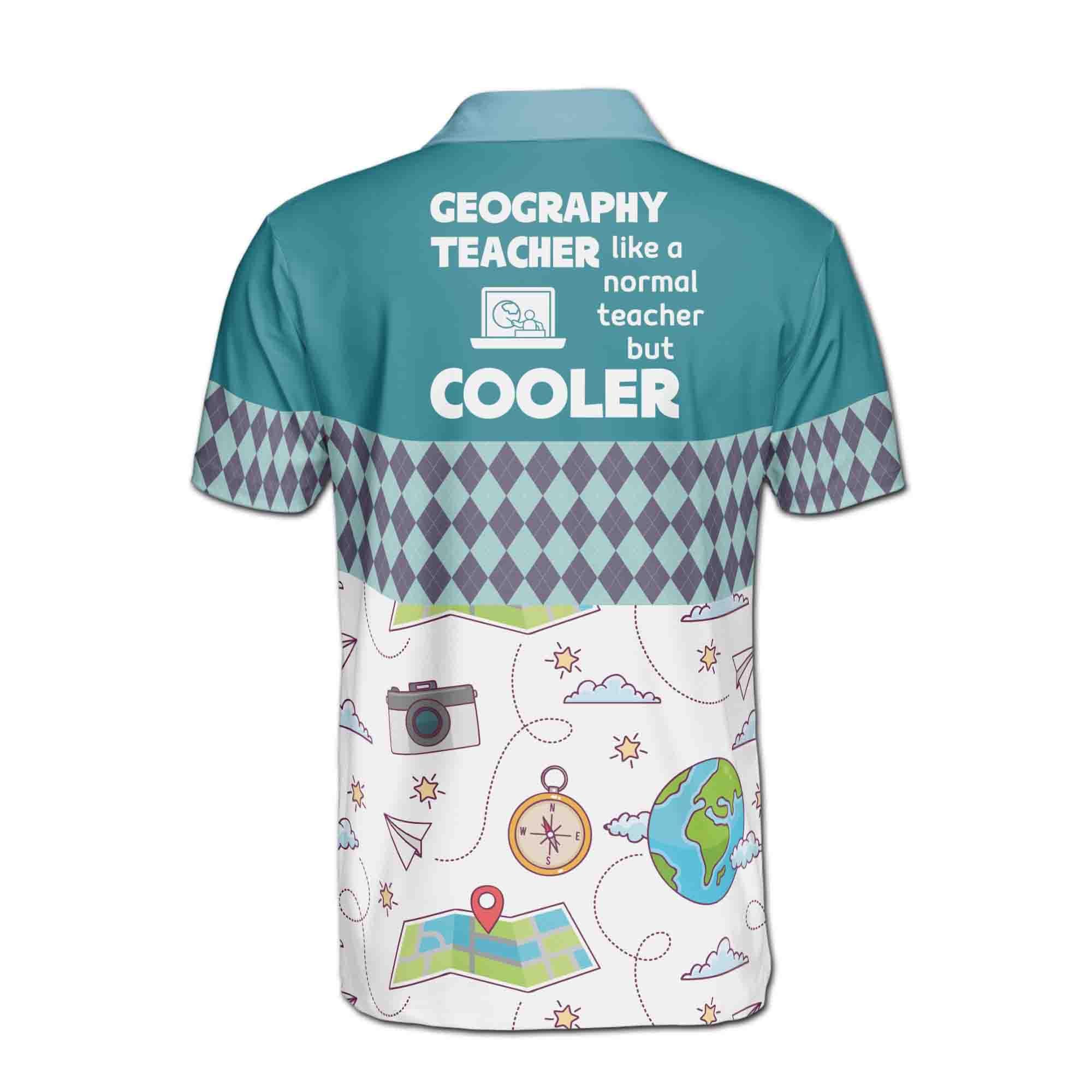 Personalized Funny Geography Teacher Normal But Cooler Men's Polo Shirt - Image 3