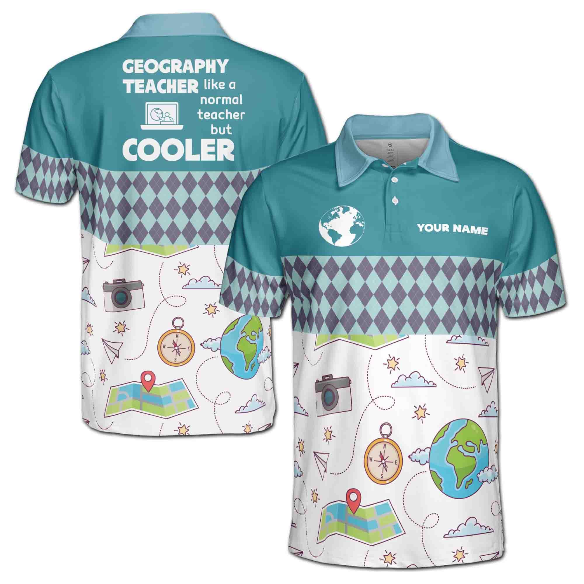 Personalized Funny Geography Teacher Normal But Cooler Men's Polo Shirt
