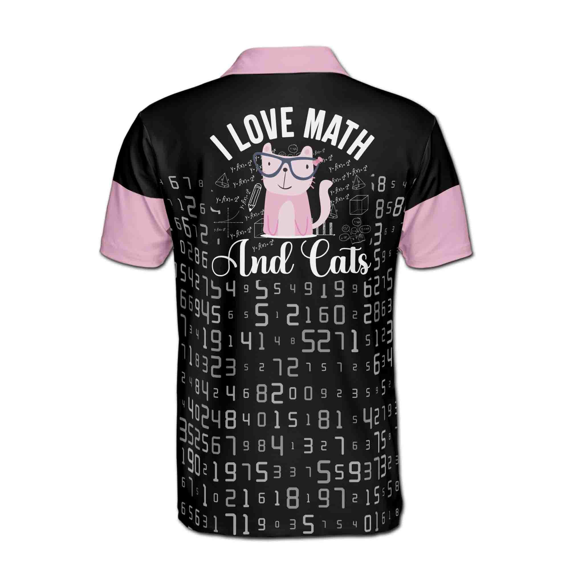 Personalized Funny I Love Math And Cat Men's Polo Shirt - Pink & Black - Image 3