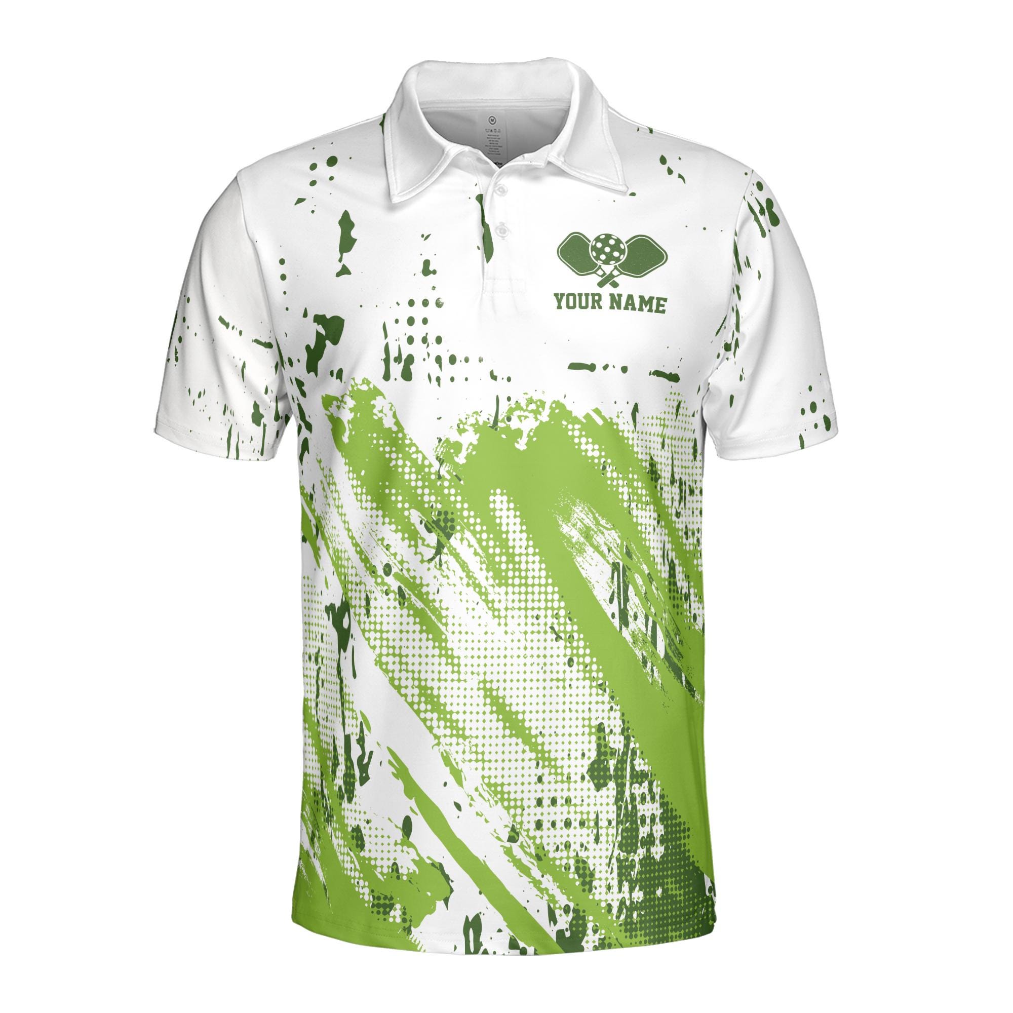 Alternative view of Personalized Funny Pickleball White Green Stripes and Dots Men's Polo Shirt