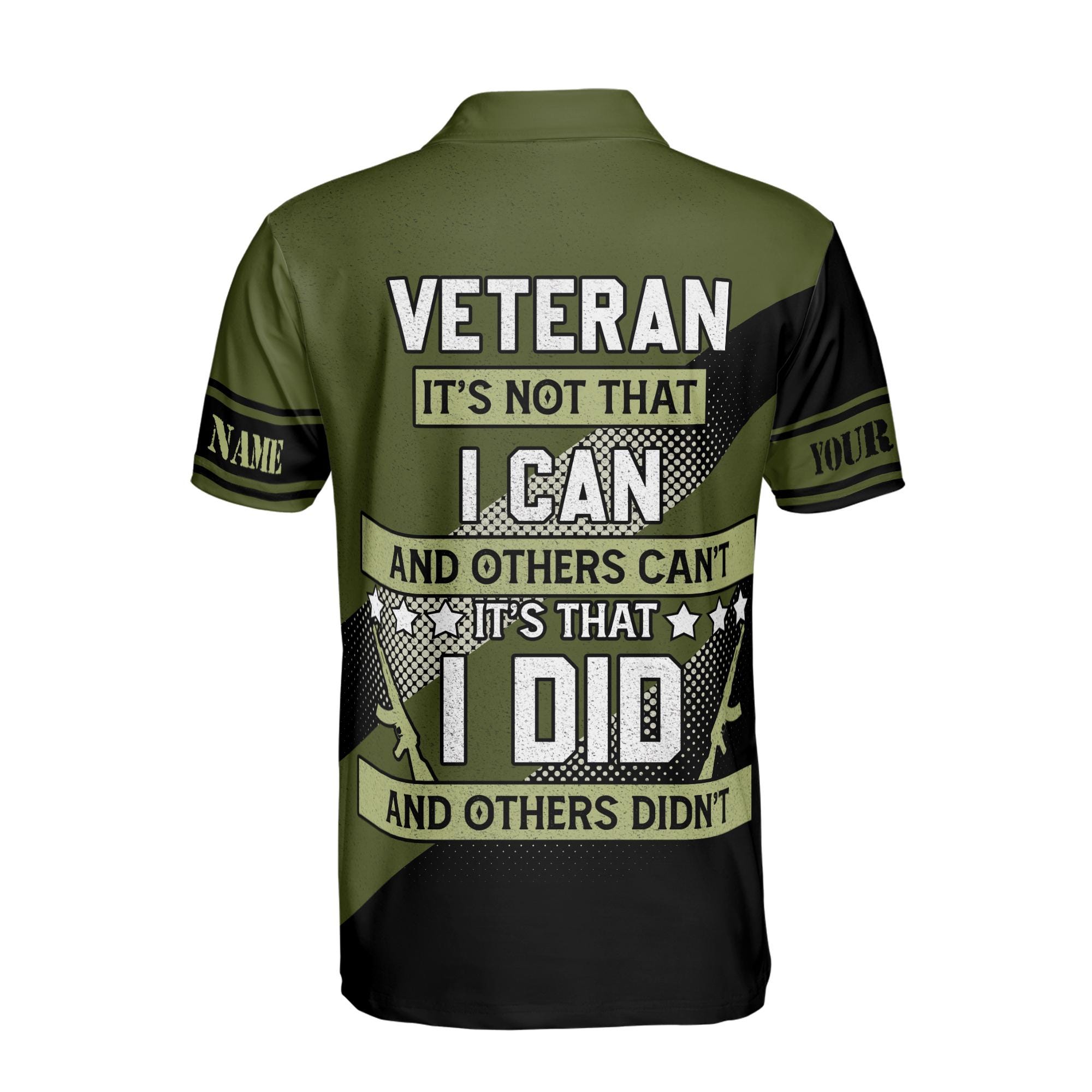 Personalized Funny Veteran Skull Soldier Military Green Men's Polo Shirt - Image 3