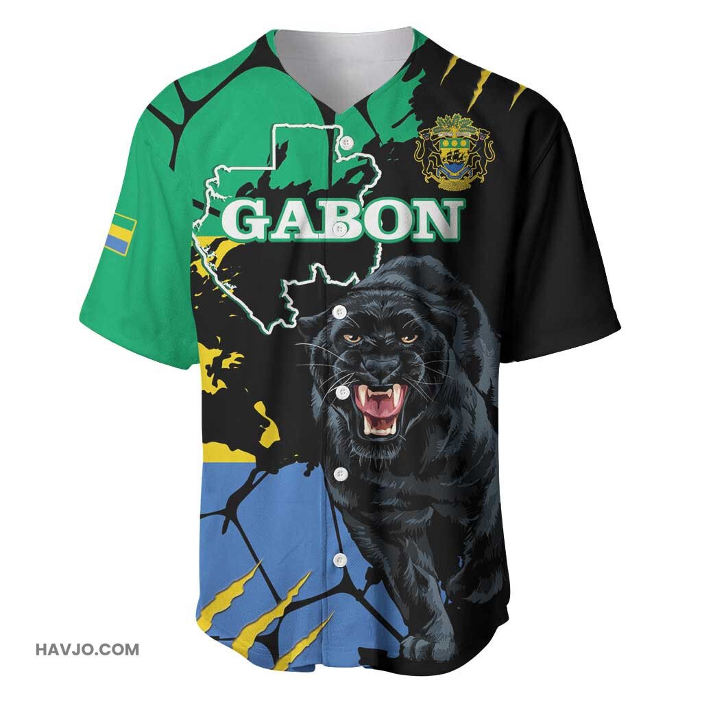 Personalized Gabon Black Panther Gabonese Map Grunge Style Baseball Jersey