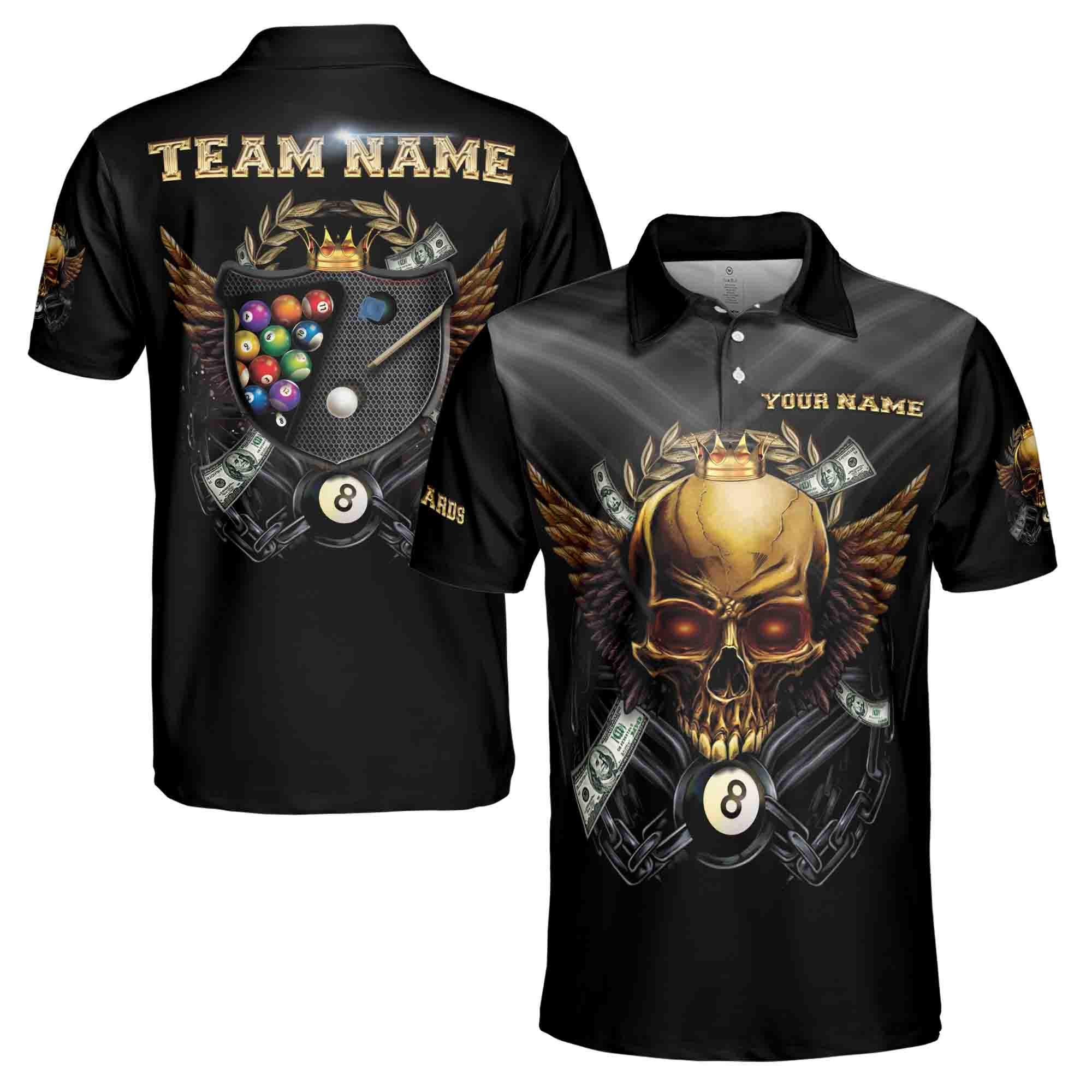 Personalized Golden Skull Billiard Polo Shirt: Personalized Team Name