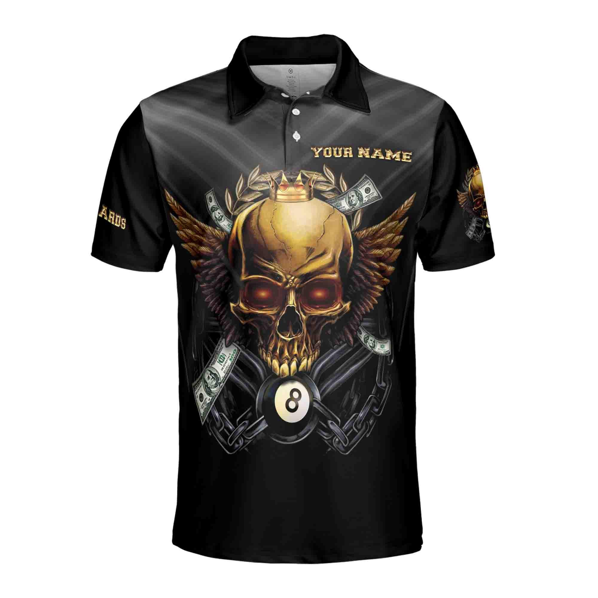 Alternative view of Personalized Golden Skull Billiard Polo Shirt: Personalized Team Name