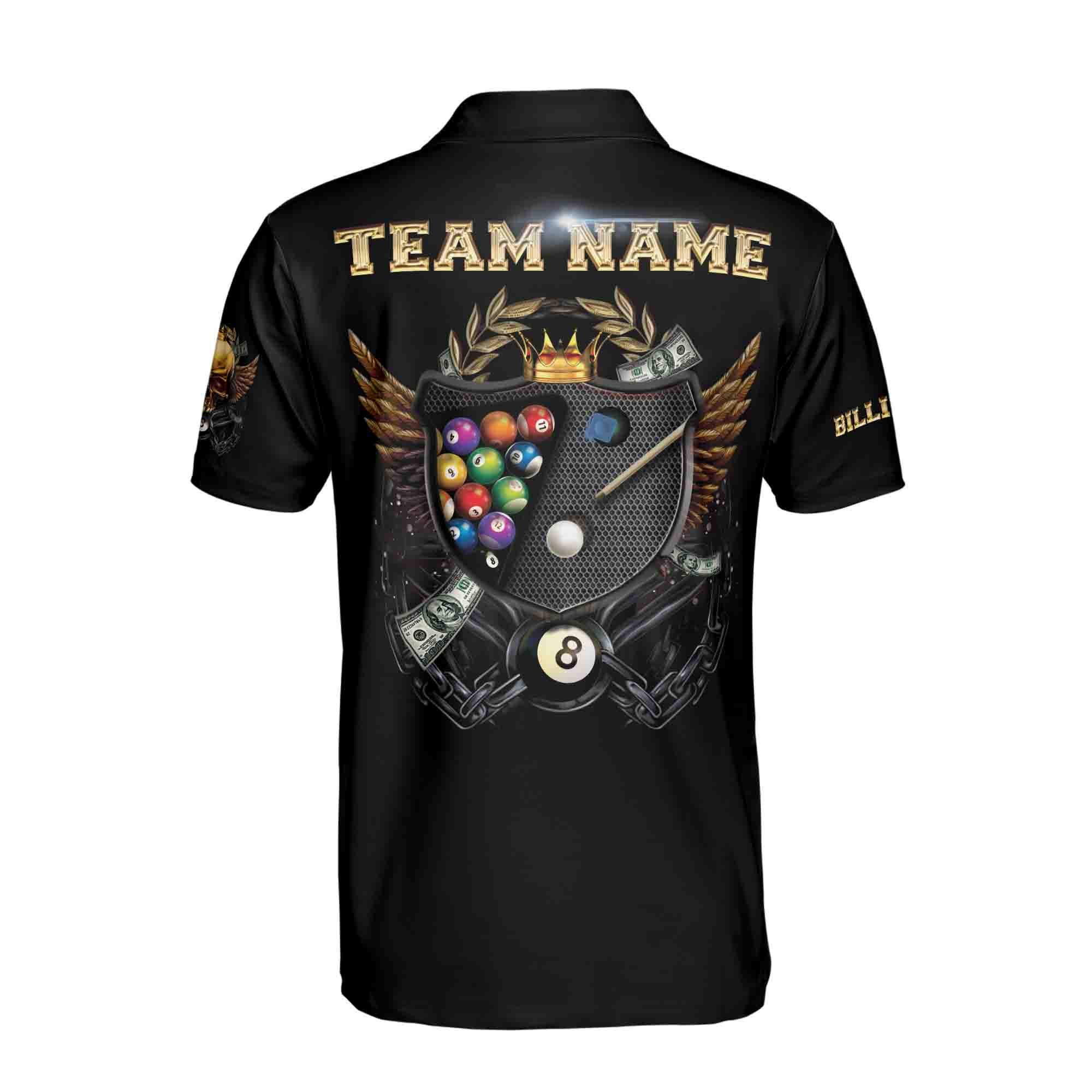 Personalized Golden Skull Billiard Polo Shirt: Personalized Team Name - Image 3