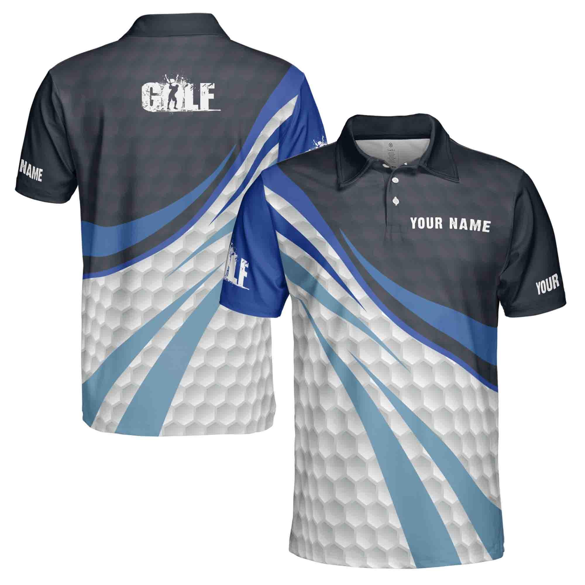 Personalized Golf Men's Polo Shirt, Blue & White Team Apparel