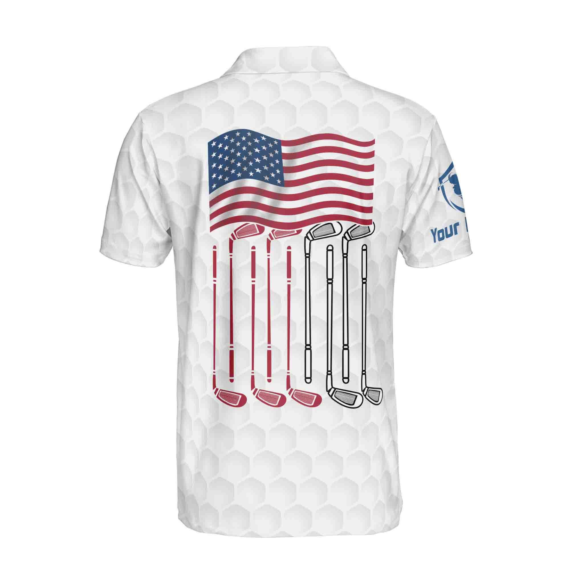 Personalized Golf Men's Polo Shirt, Funny Skeleton American Flag Design - Image 3