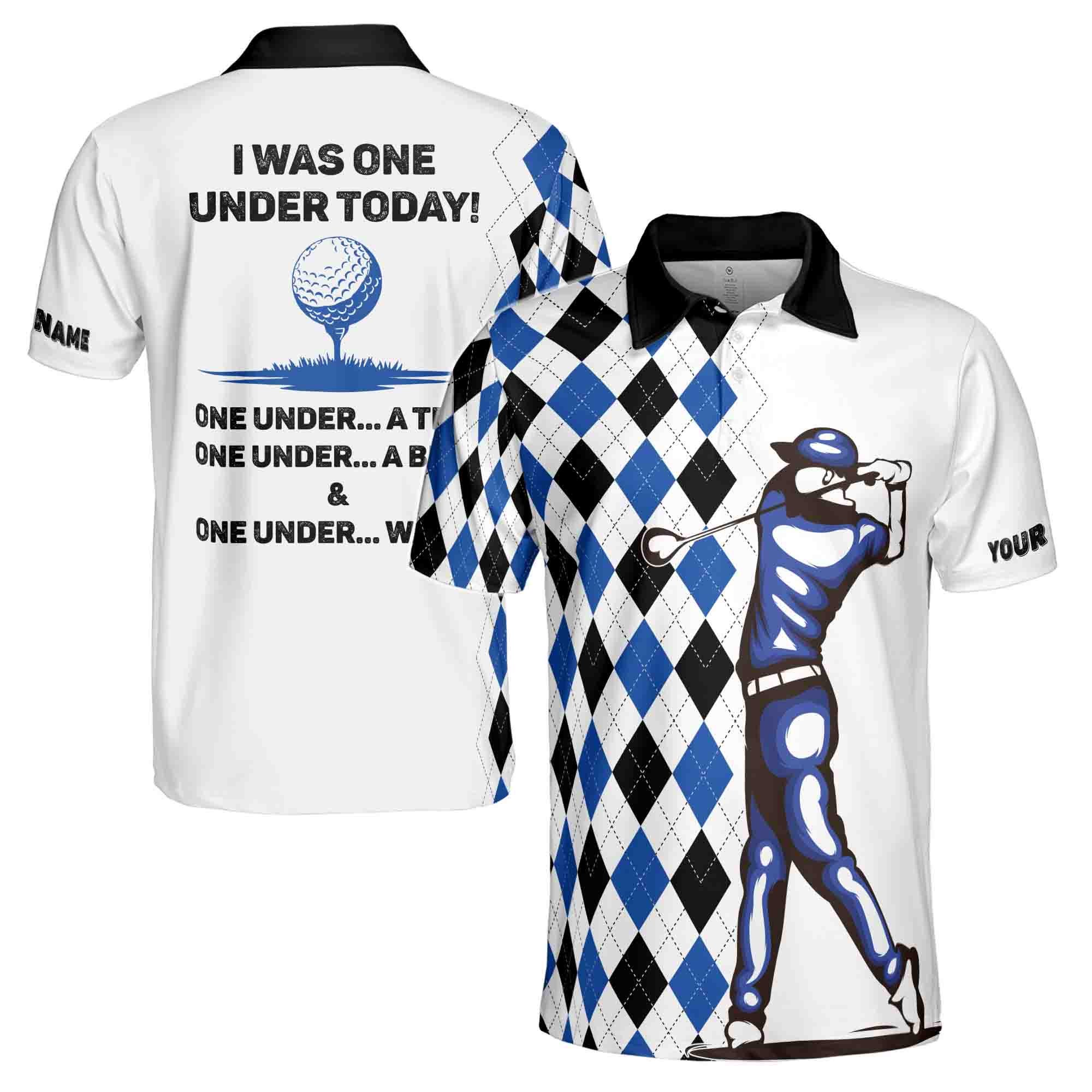 Personalized Golf Men's Polo Shirt, 'One Under Today' Quote 3D Print