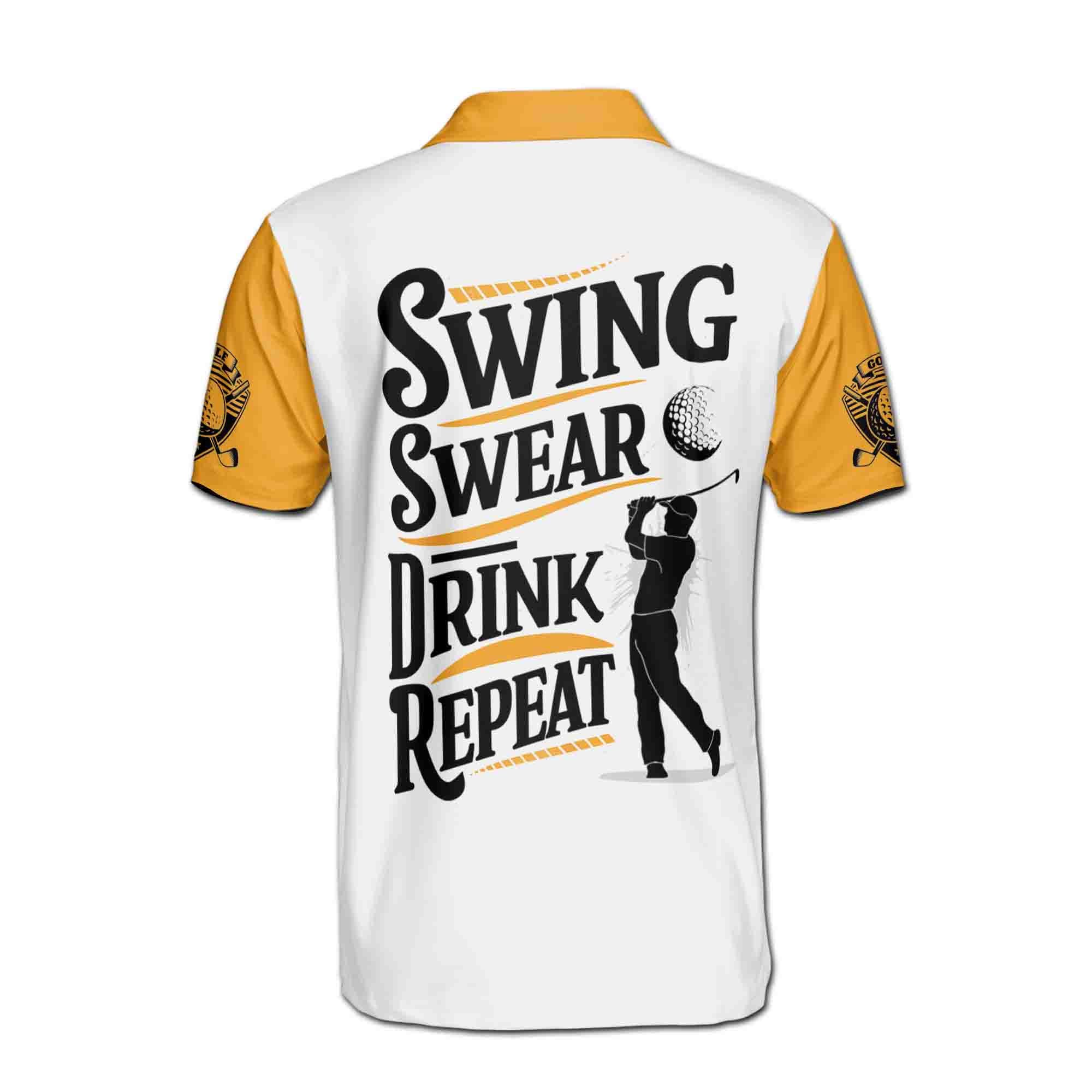 Personalized Golf Polo Shirt Silhouette Beer Design Golf Player on Back Men's Polo Shirt - Image 3