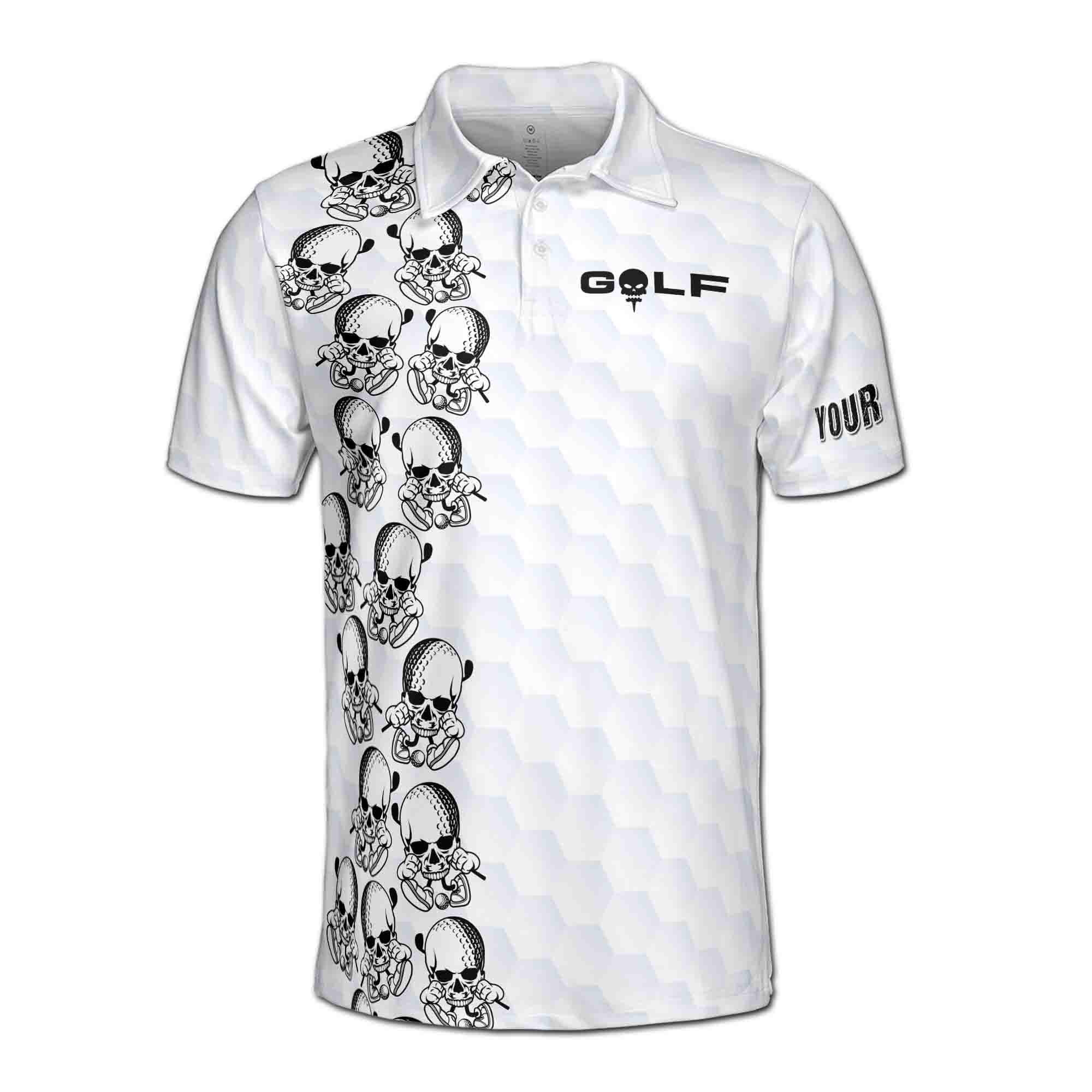 Alternative view of Personalized Golf Skull with Golf Club and Ball Men's Polo Shirt