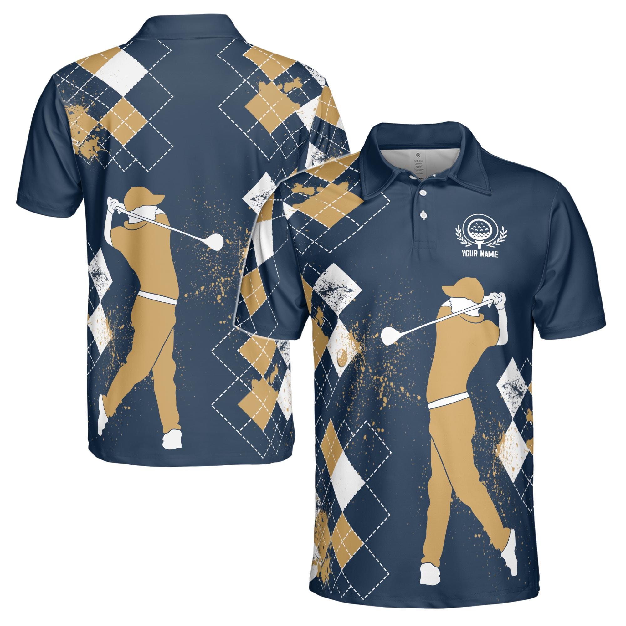 Personalized Golfer Argyle Pattern Love Playing Golf Men's Polo Shirt