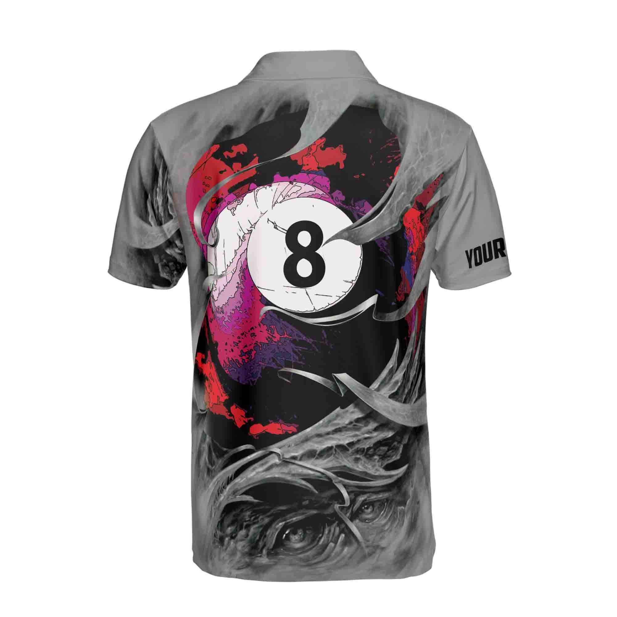 Personalized Gray Skull Billiard 8 Balls Skeleton Pool Men's Polo Shirt - Image 3