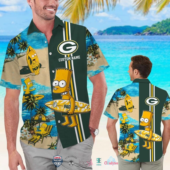 Personalized Green Bay Packers Bart Simpson Hawaiian Shirt Tropical Aloha Button Up
