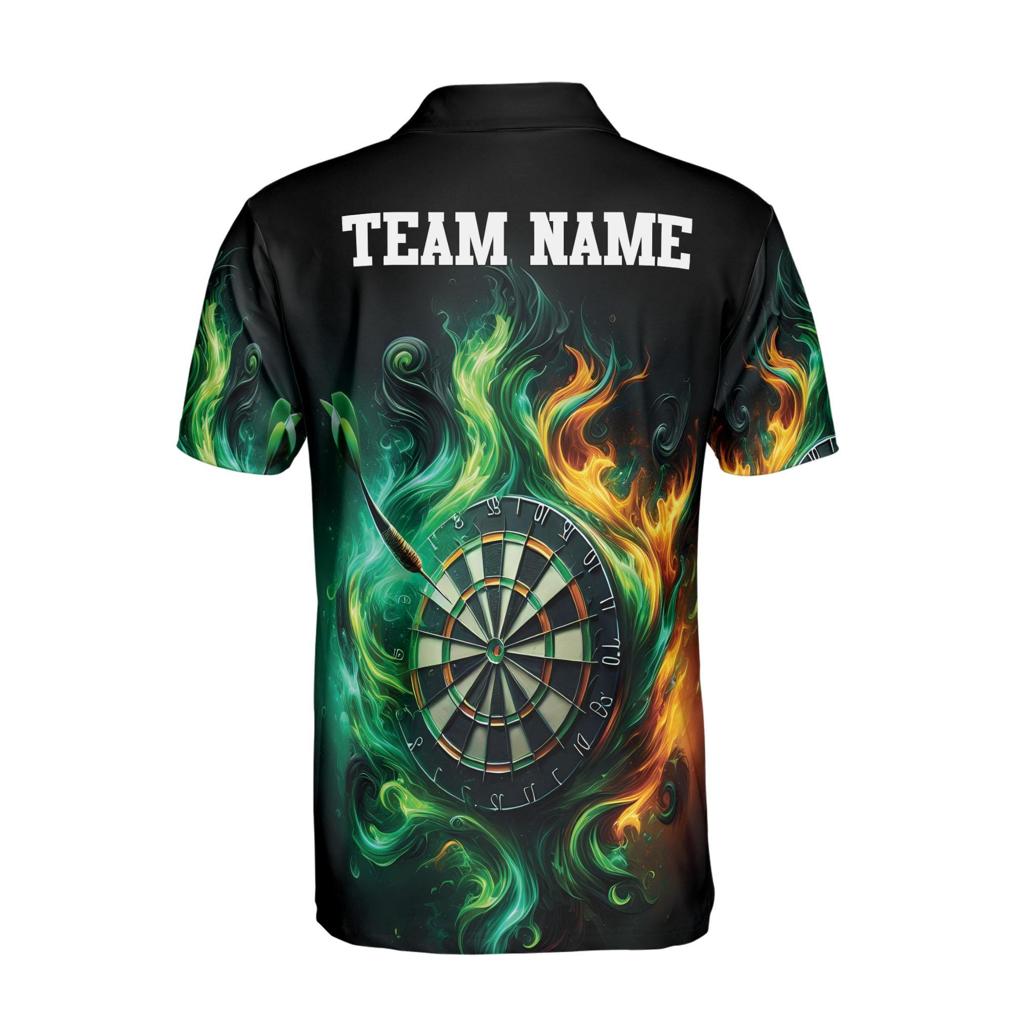 Personalized Green Flame With Darts Board Men's Polo Shirt - Image 3