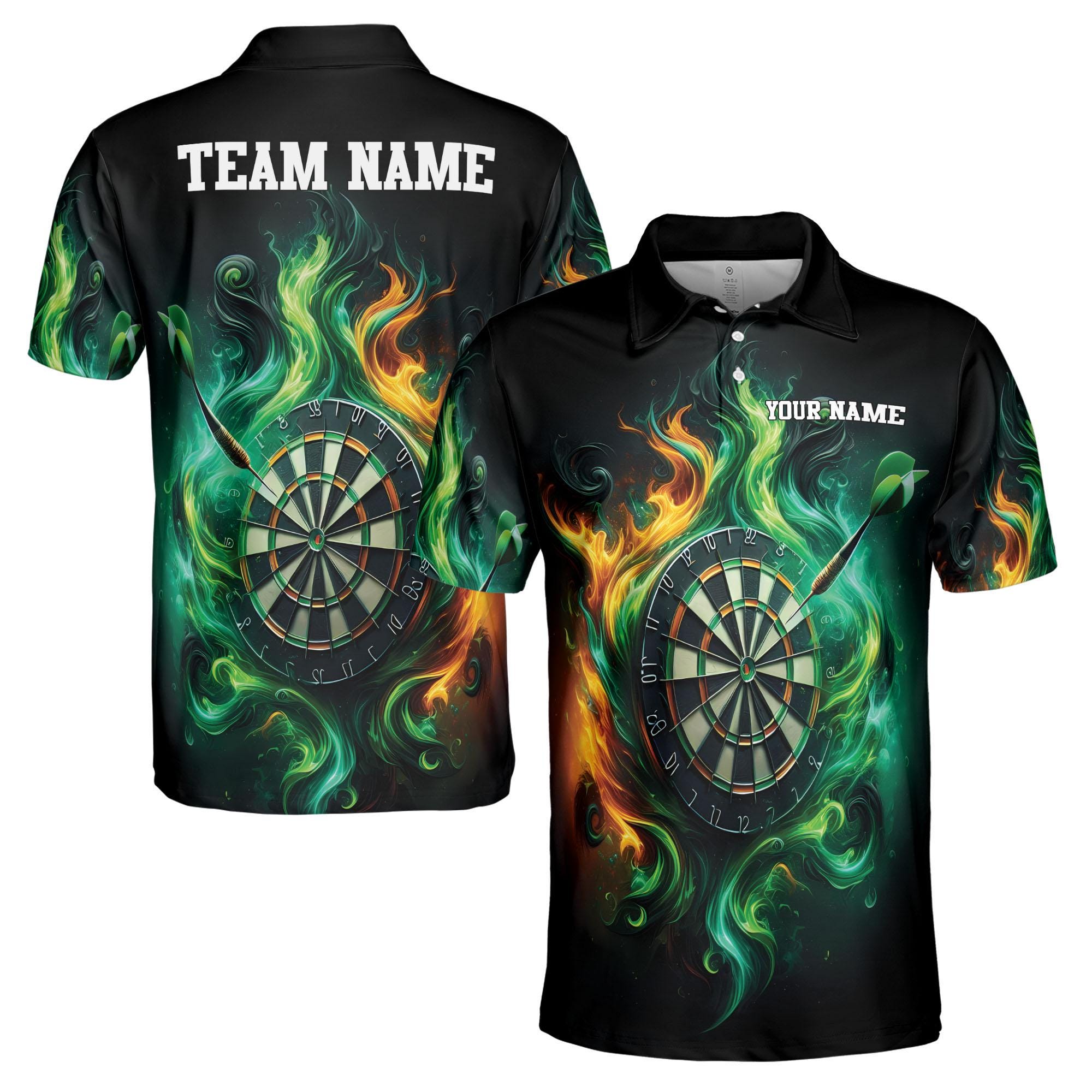 Personalized Green Flame With Darts Board Men's Polo Shirt