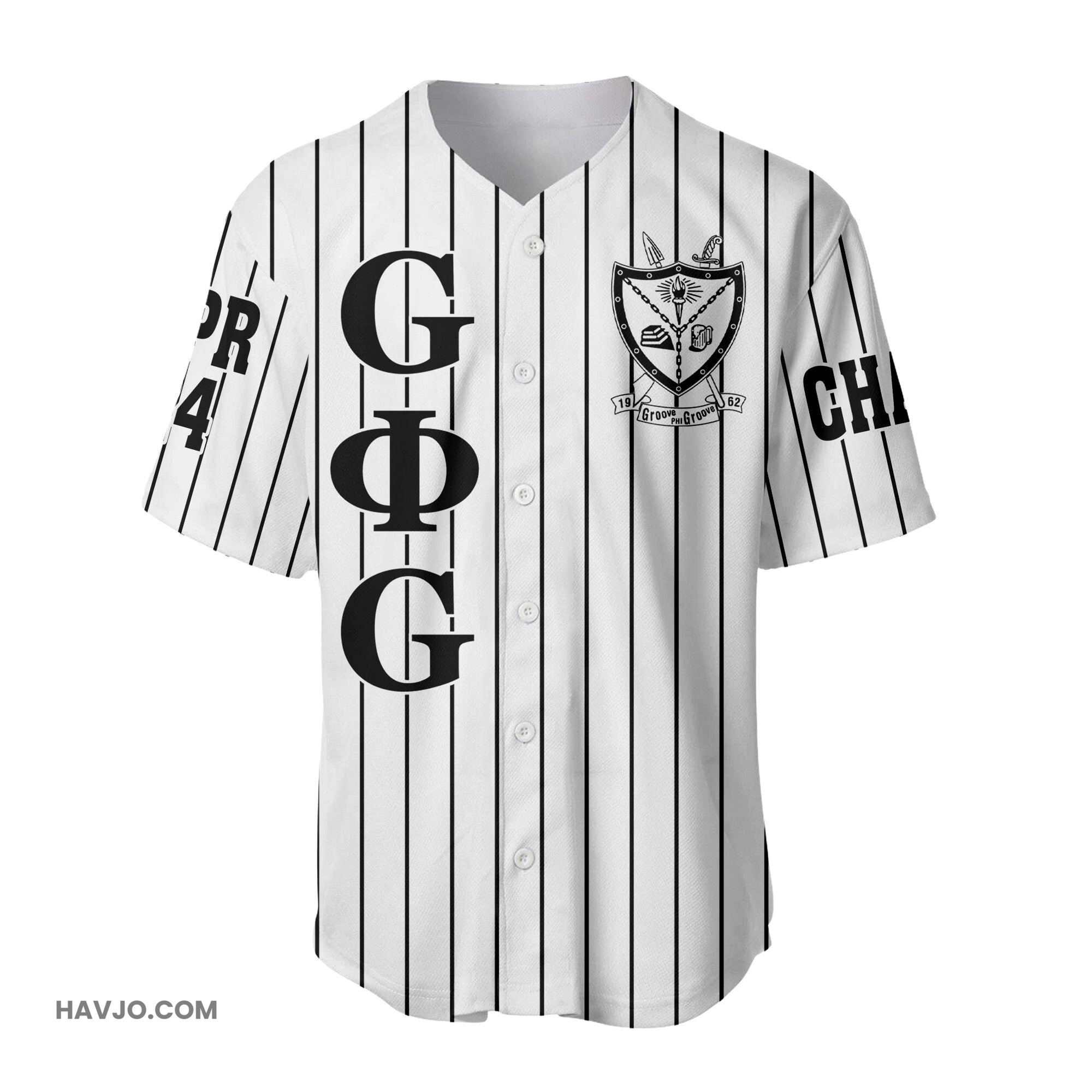 Personalized Groove Phi Groove Social Fellowship (White) Pin Striped Baseball Jersey