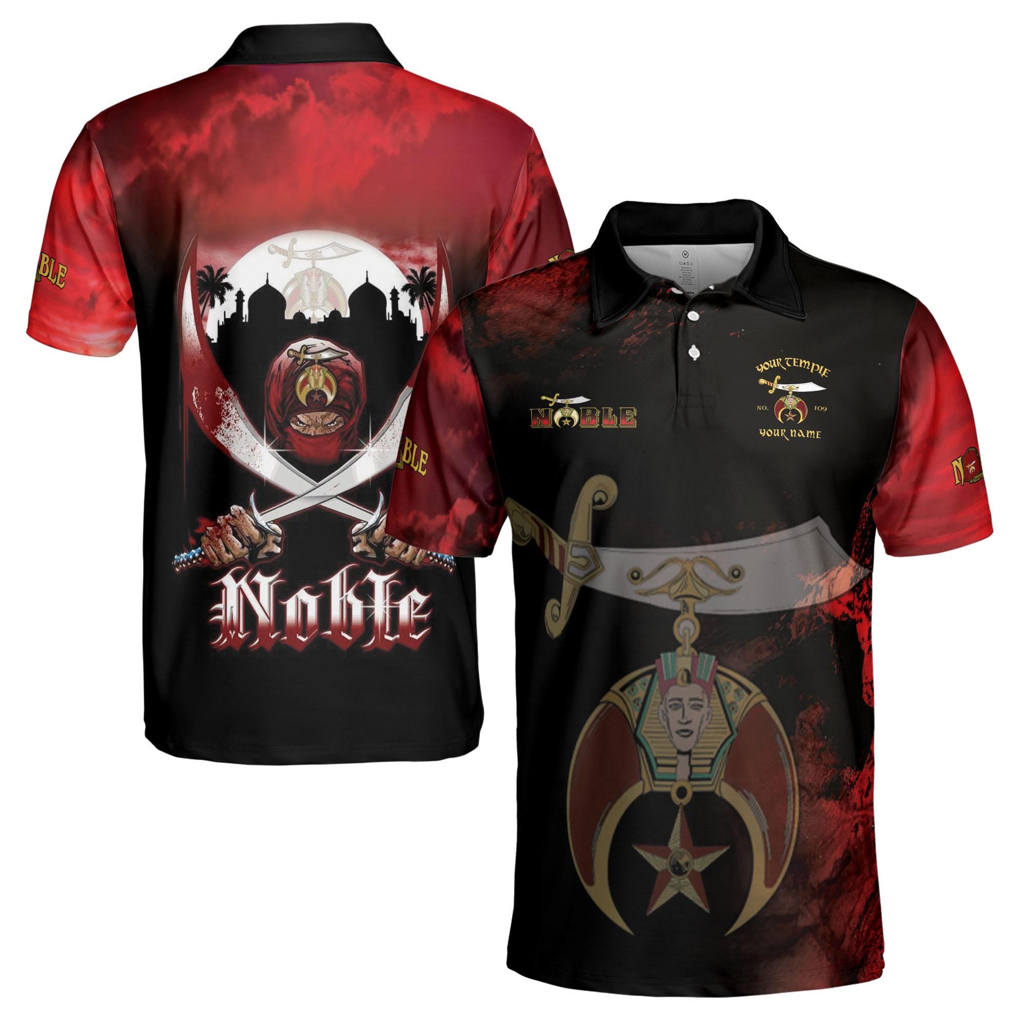 Personalized Grunge Noble Shriners Dark Moon Men's Polo Shirt