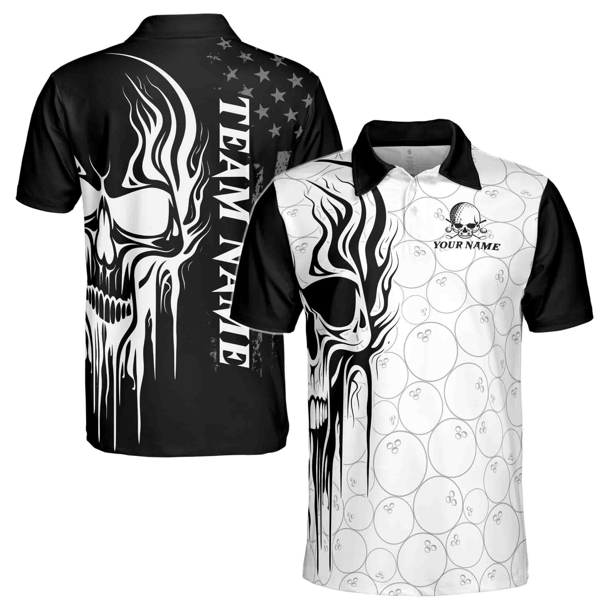 Personalized Grunge Skull America Bowling Lover Men's Polo Shirt