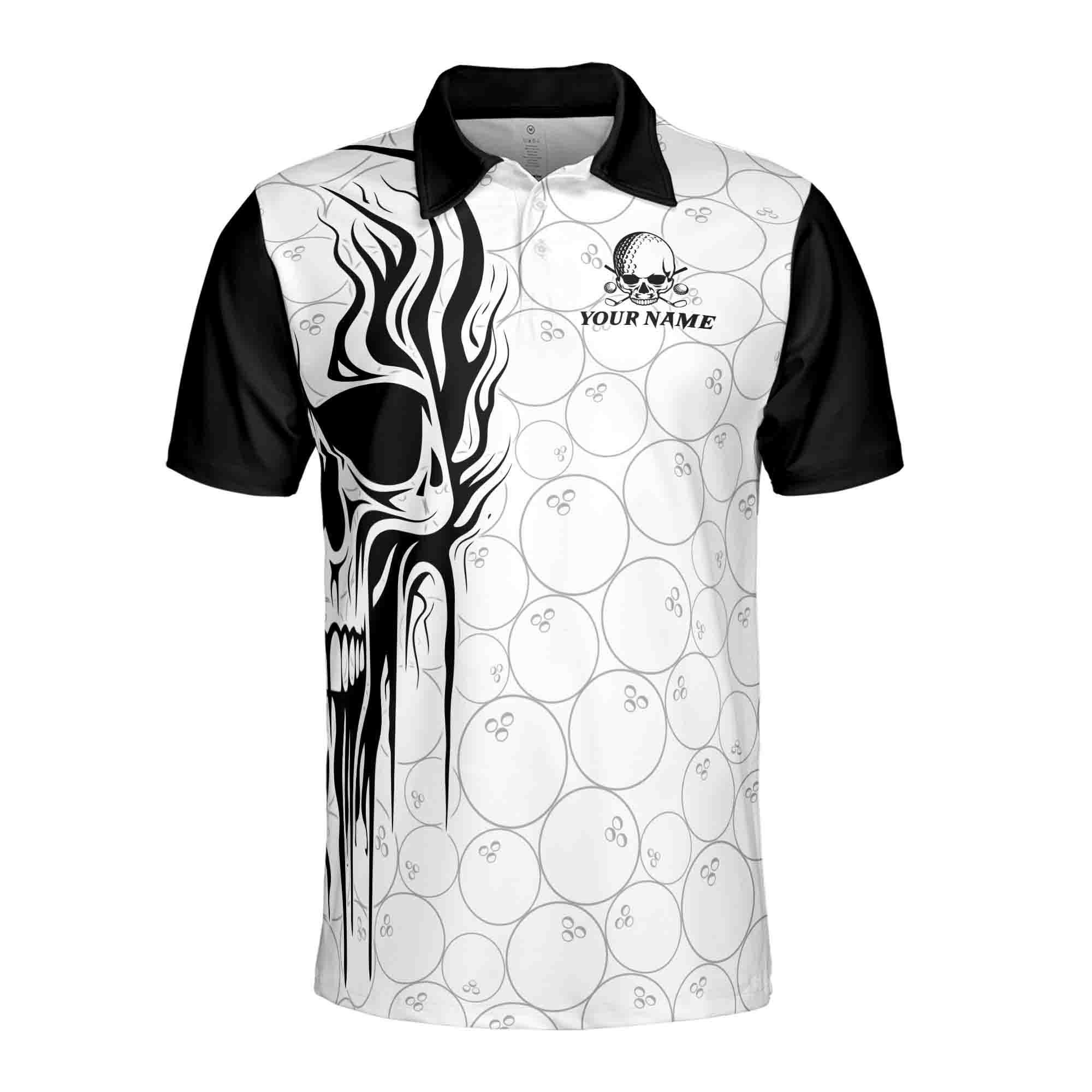 Alternative view of Personalized Grunge Skull America Bowling Lover Men's Polo Shirt