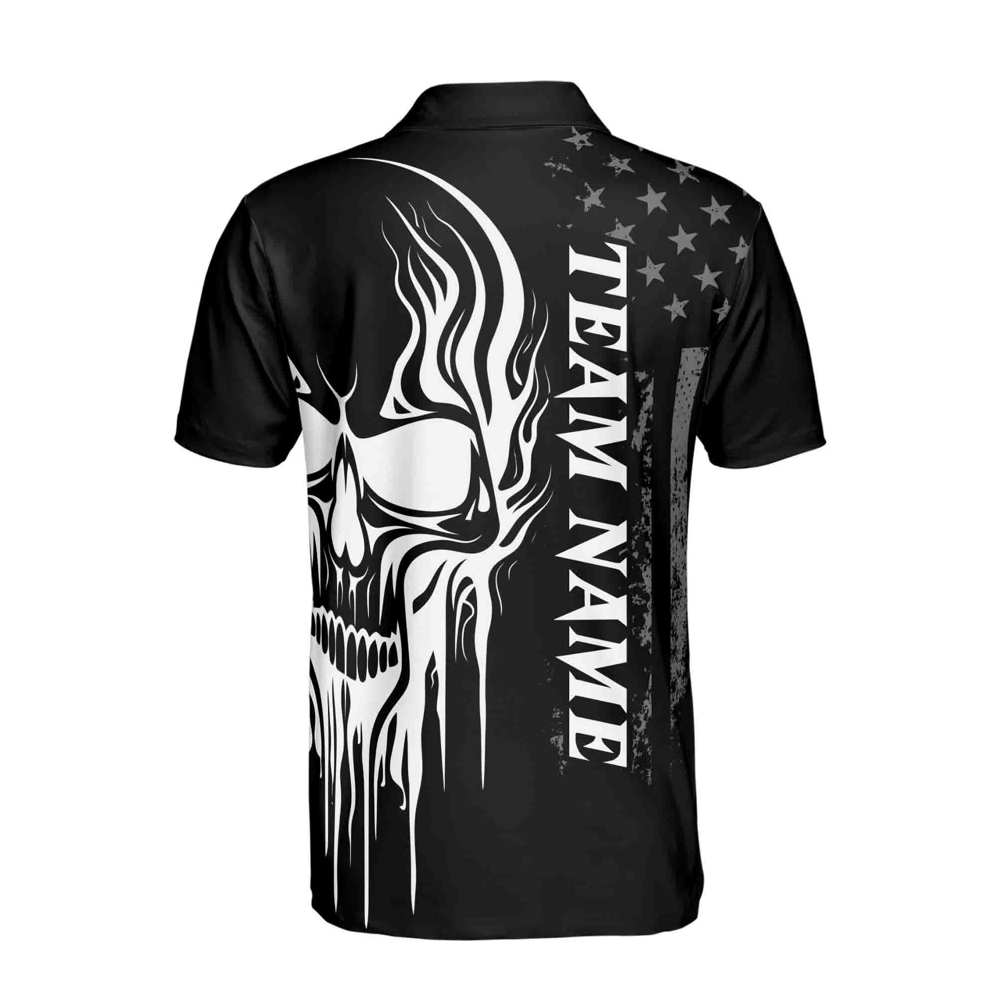 Personalized Grunge Skull America Bowling Lover Men's Polo Shirt - Image 3