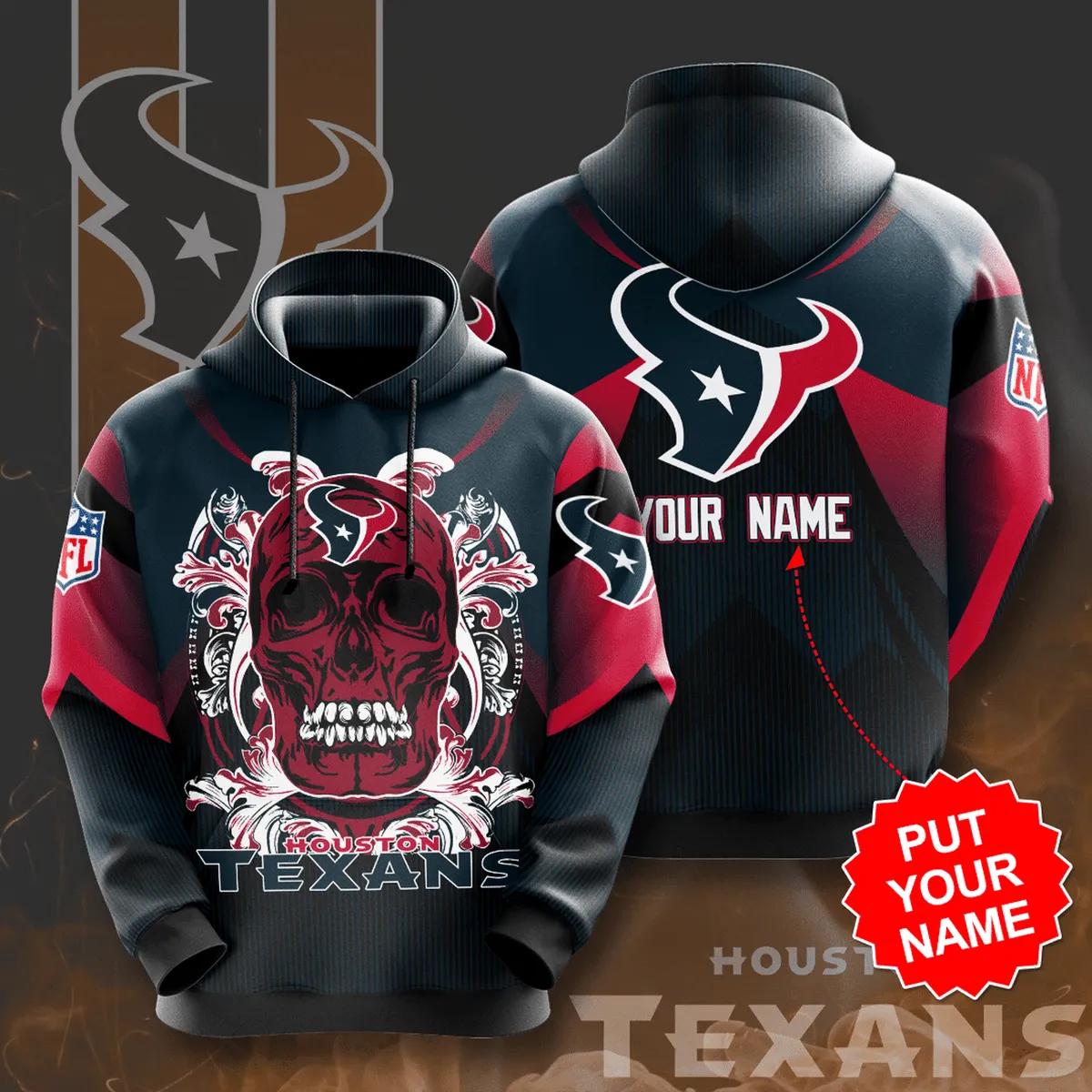 Personalized Houston Texans Skull Custom Name NFL 3D All Over Print Hoodie