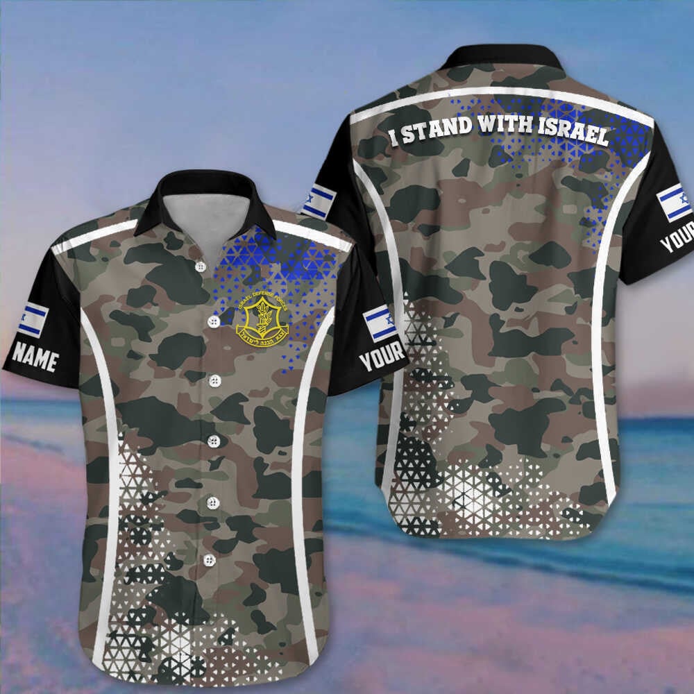 Personalized I Stand With Israel Hawaiian Shirt IDF Shirt Support Israel Camo Clothing
