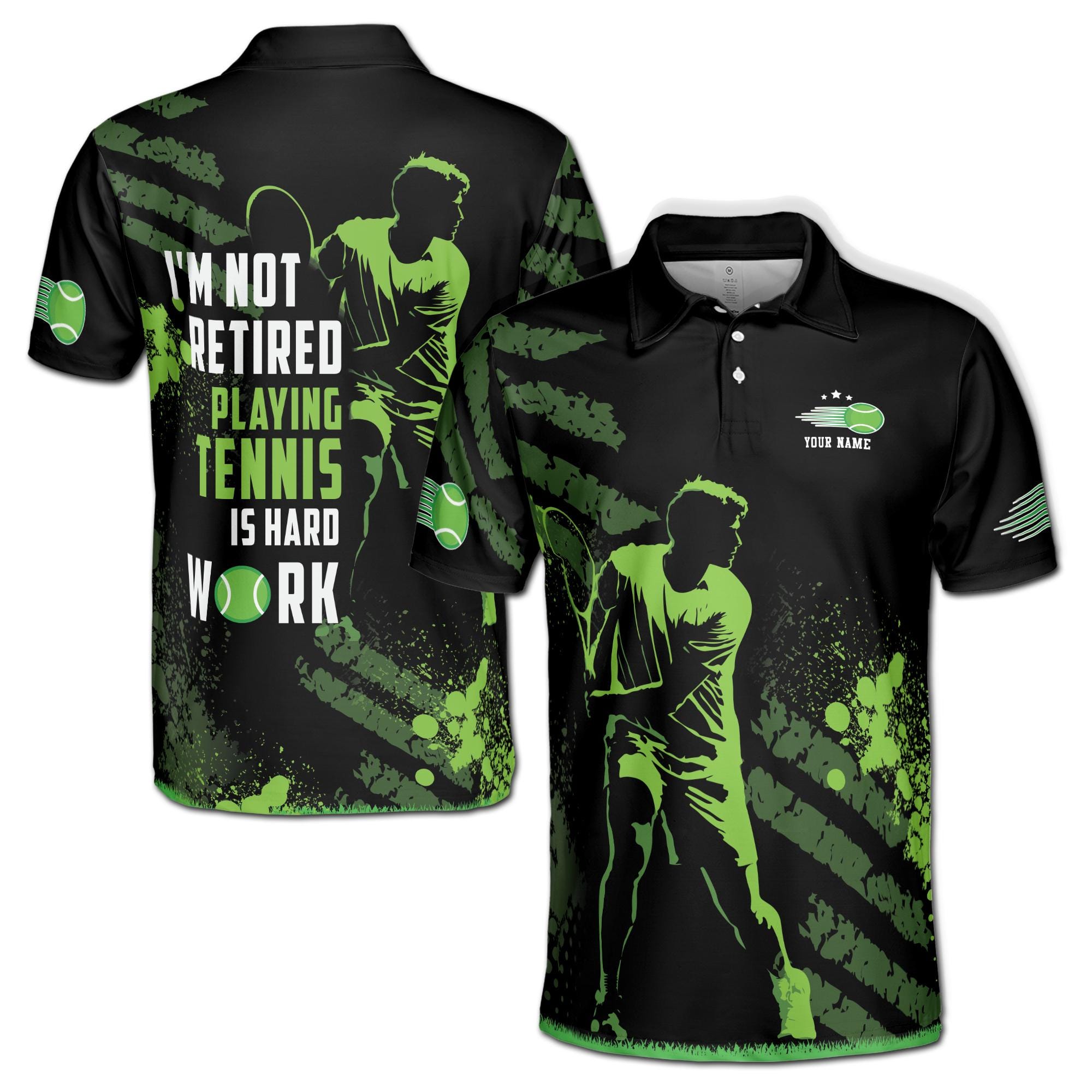 Alternative view of Personalized I'm Not Retired Playing Tennis Is Hard Work Men's Polo Shirt