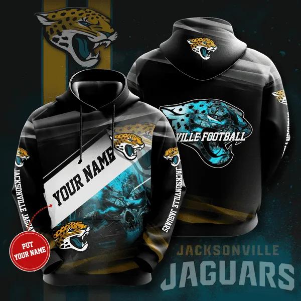 Personalized Jacksonville Jaguars Skull Light Custom Name NFL 3D All Over Print Hoodie