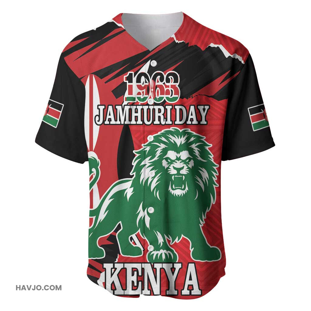 Personalized Jamhuri Day 1963 Angry Lion With African Shield Baseball Jersey