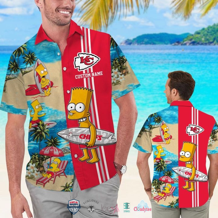 Personalized Kansas City Chiefs Bart Simpson Hawaiian Shirt Tropical Aloha Button Up