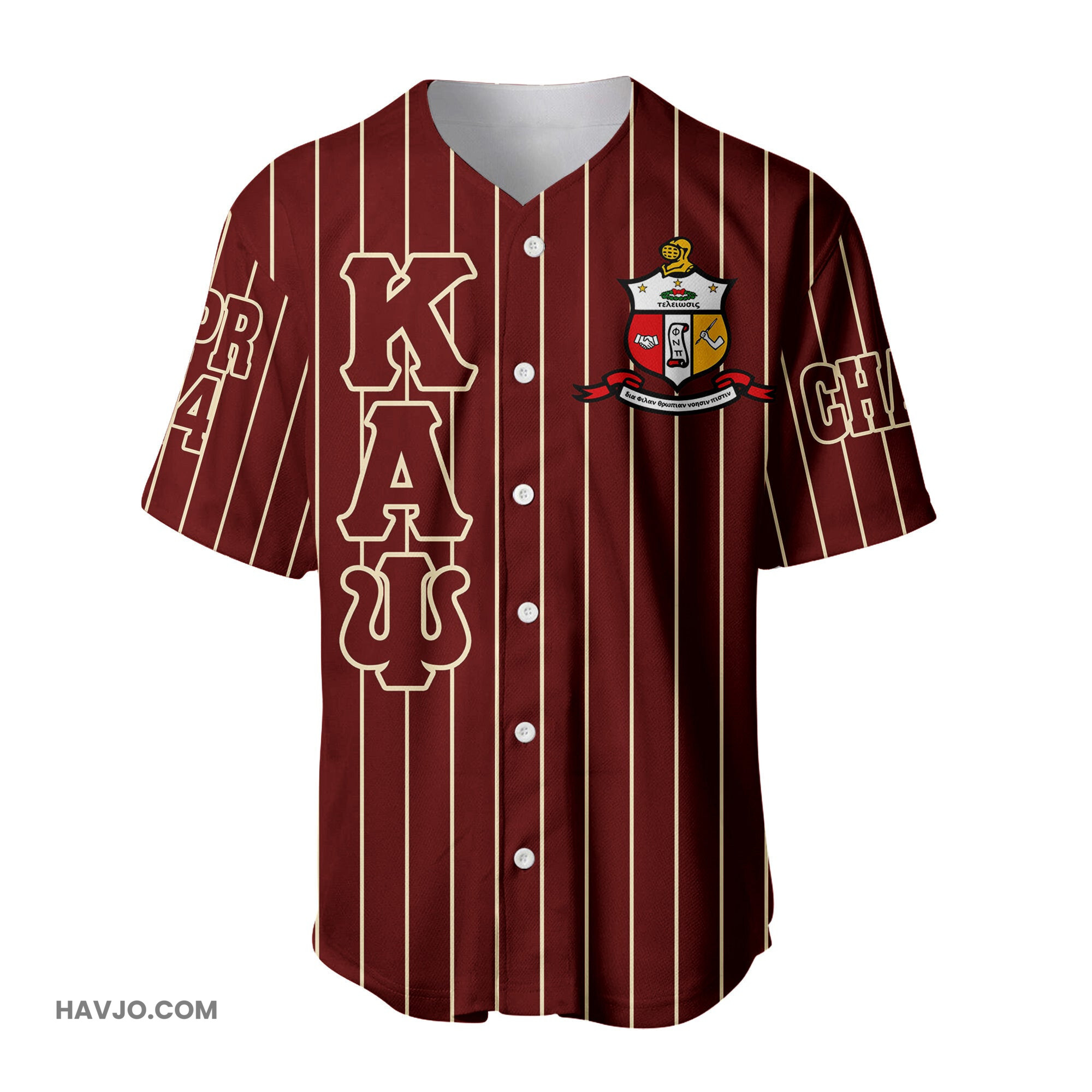 Personalized Kap Nupe Fraternity Pin Striped Baseball Jersey