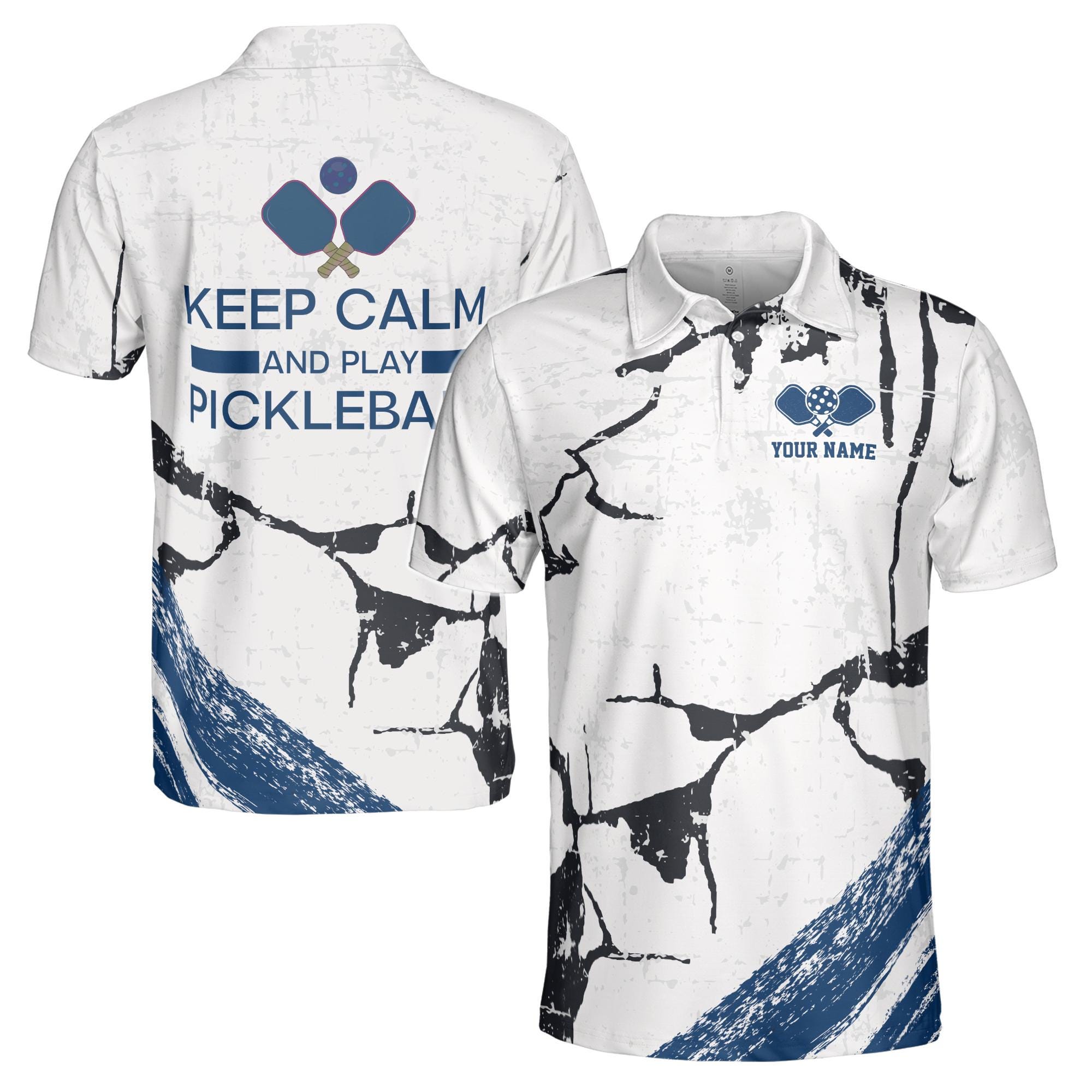 Personalized Keep Calm And Play Pickleball Blue Men's Polo Shirt