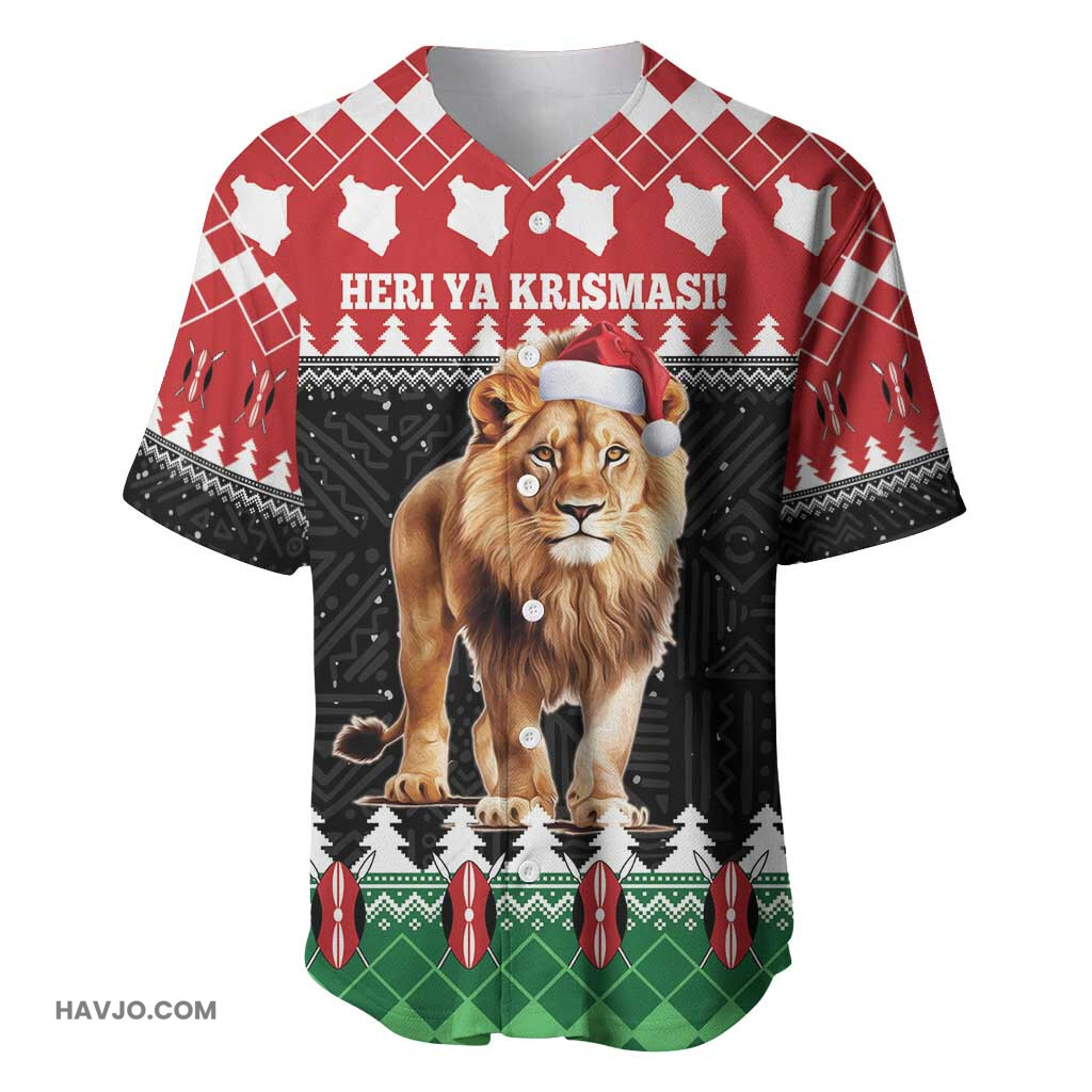 Personalized Kenya Christmas Lion Santa Heri Ya Krismasi! Baseball Jersey