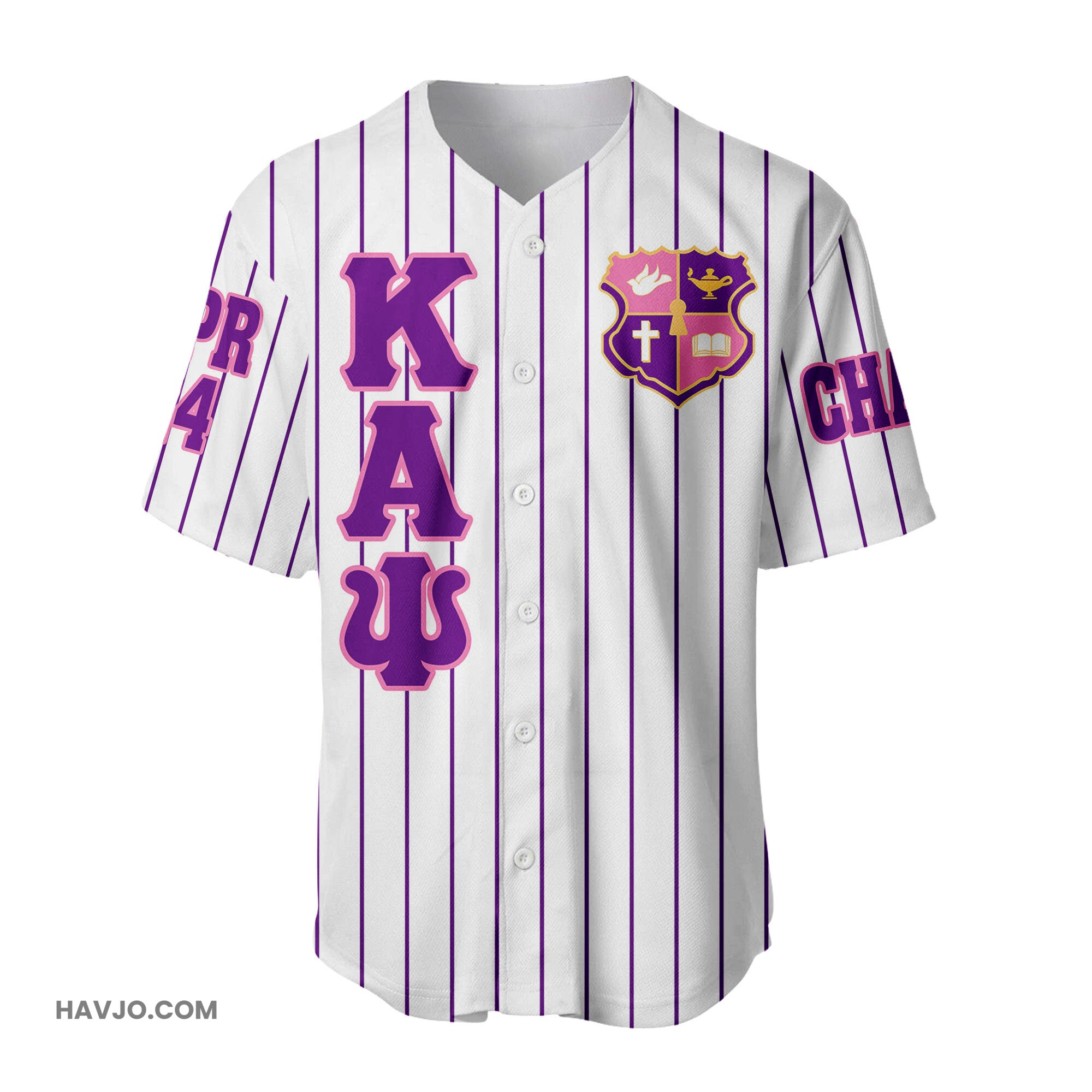 Personalized Kep Military Sorority (White) Pin Striped Baseball Jersey