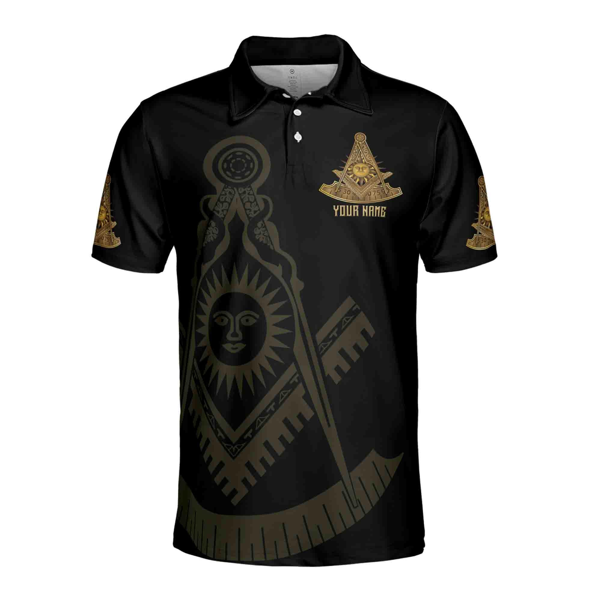Alternative view of Personalized Lodge Name Number Masonic Past Master Sun Freemason 3D Polo Shirt