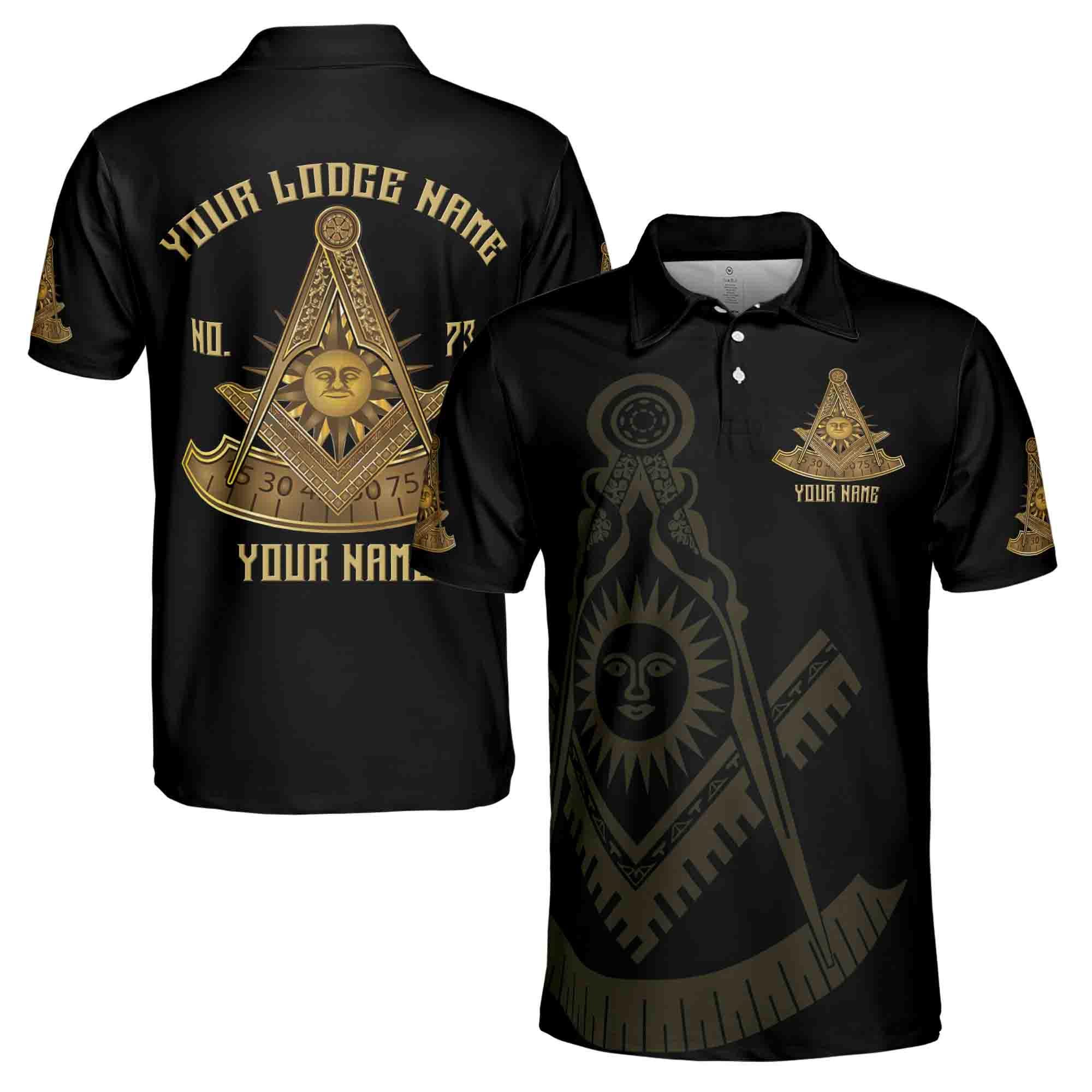 Personalized Lodge Name Number Masonic Past Master Sun Freemason 3D Polo Shirt