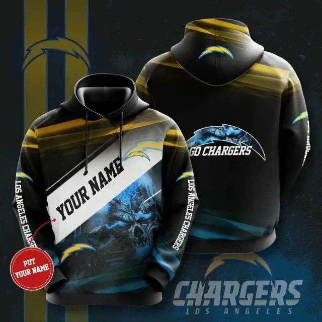 Personalized Los Angeles Chargers Sukll Light Custom Name NFL 3D All Over Print Hoodie