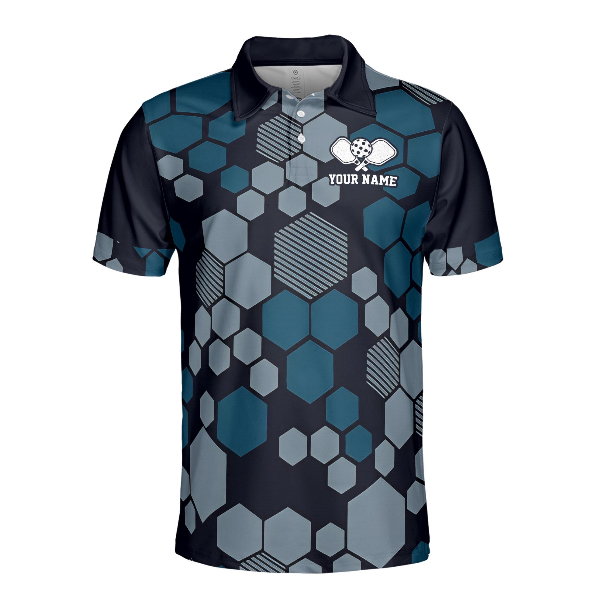 Alternative view of Personalized Love Peace Pickleball Hexagon Pattern Men's Polo Shirt