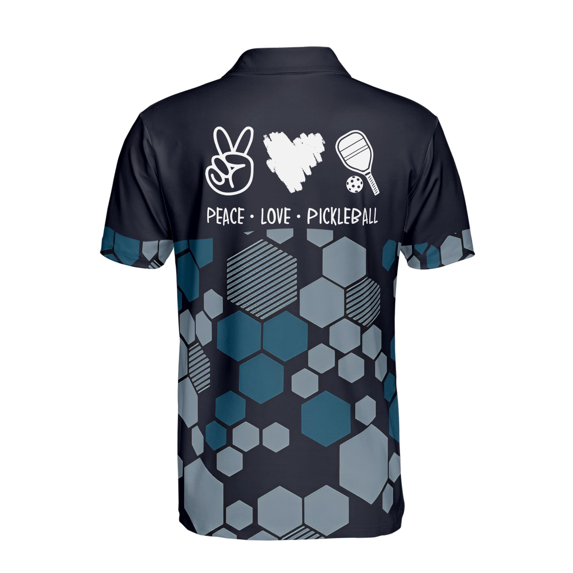 Personalized Love Peace Pickleball Hexagon Pattern Men's Polo Shirt - Image 3