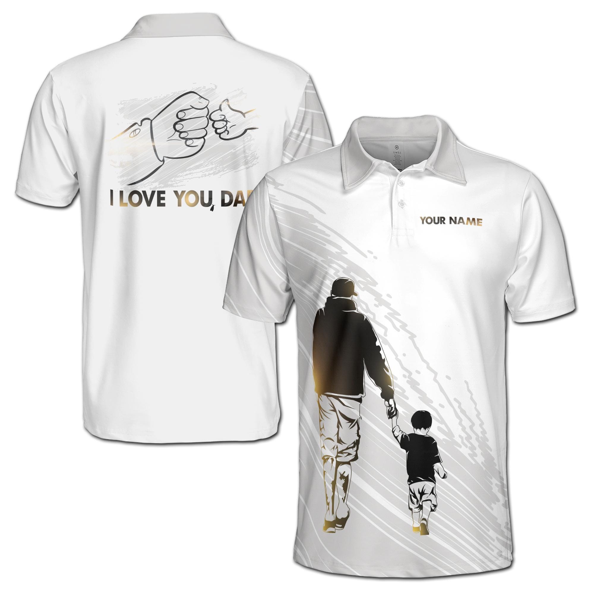 Personalized Love You Dad Father and Son Silhouette Men's Polo Shirt