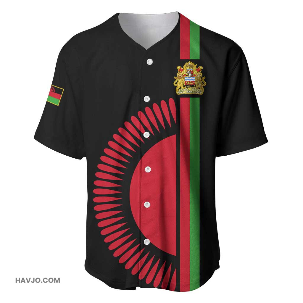 Personalized Malawi with Coat of Arms Flag Style Baseball Jersey
